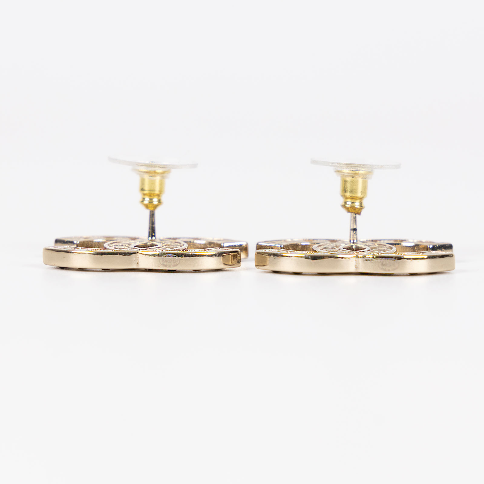 香奈兒 CHANEL 耳釘 B23 S 黑金大雙C鏤空耳環 原廠盒子