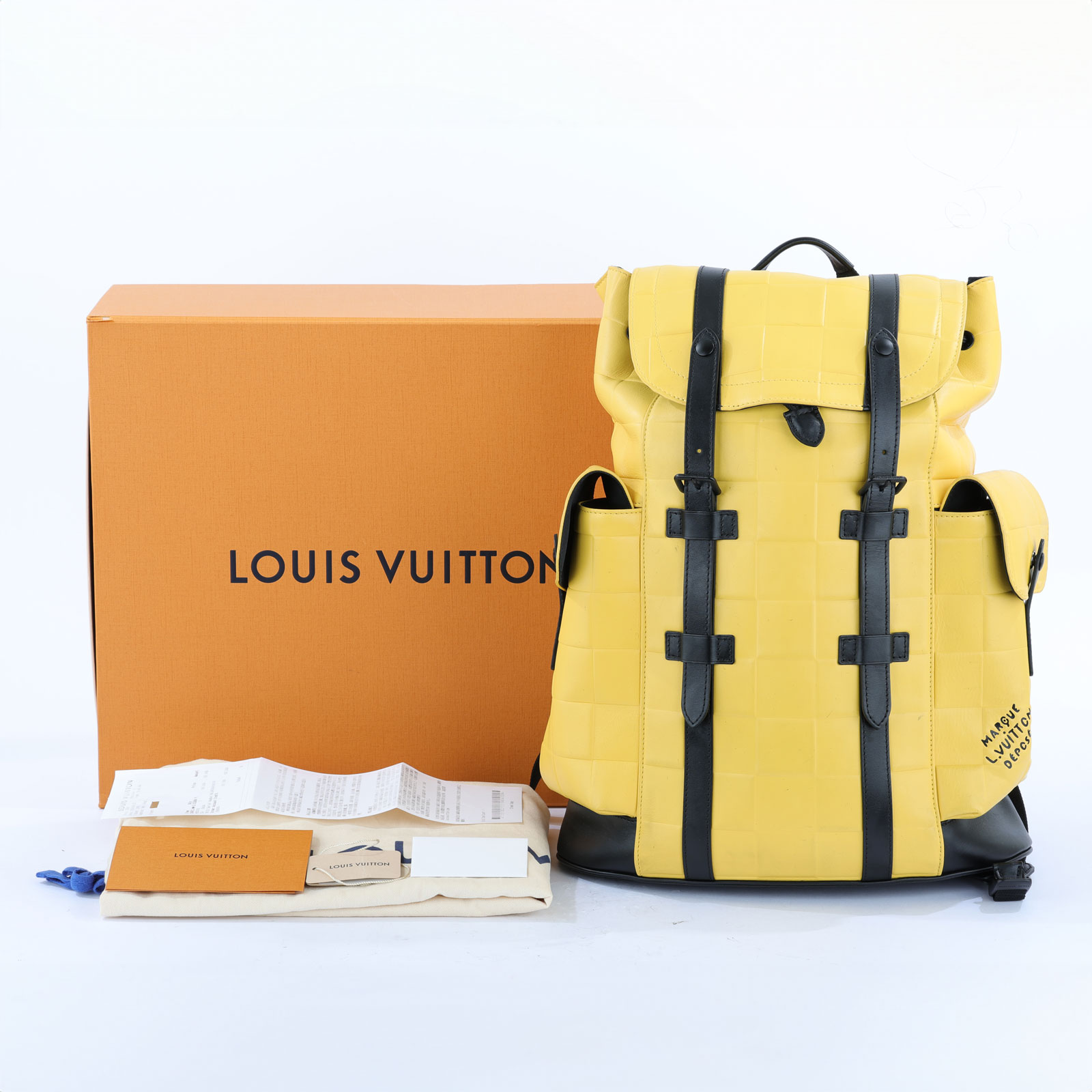 路易威登 LOUIS VUITTON Christopher MM 後背包 小牛皮 黃色 M25016 晶片款  原廠盒子/防塵袋/購買證明
