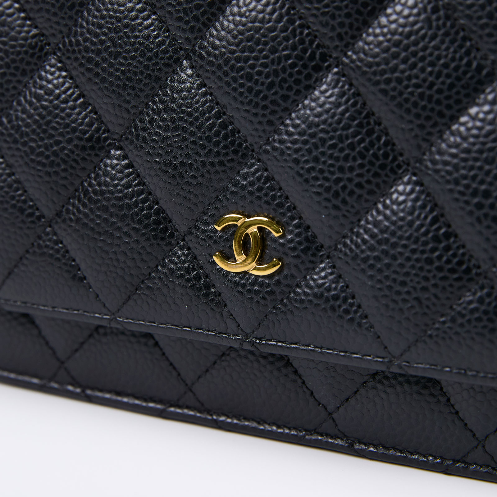 香奈兒 CHANEL 經典鏈子皮夾 菱格紋 CC LOGO AP0250 黑金荔枝牛WOC 原廠盒子/防塵袋/購買證明