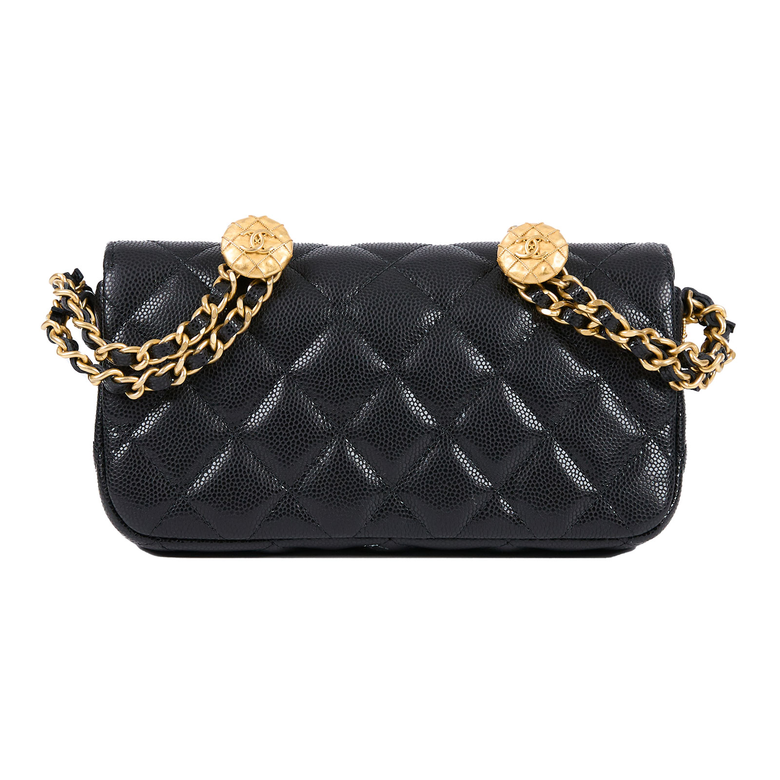 香奈兒 CHANEL cc logo 晚宴包 口蓋包 AP2860 晶片款 黑金荔枝金幣掀蓋手機包 原廠盒子/防塵袋