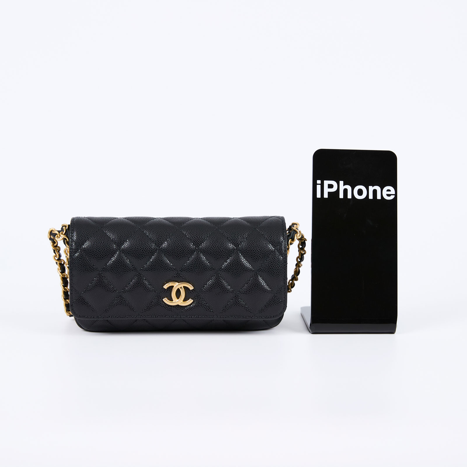 香奈兒 CHANEL cc logo 晚宴包 口蓋包 AP2860 晶片款 黑金荔枝金幣掀蓋手機包 原廠盒子/防塵袋