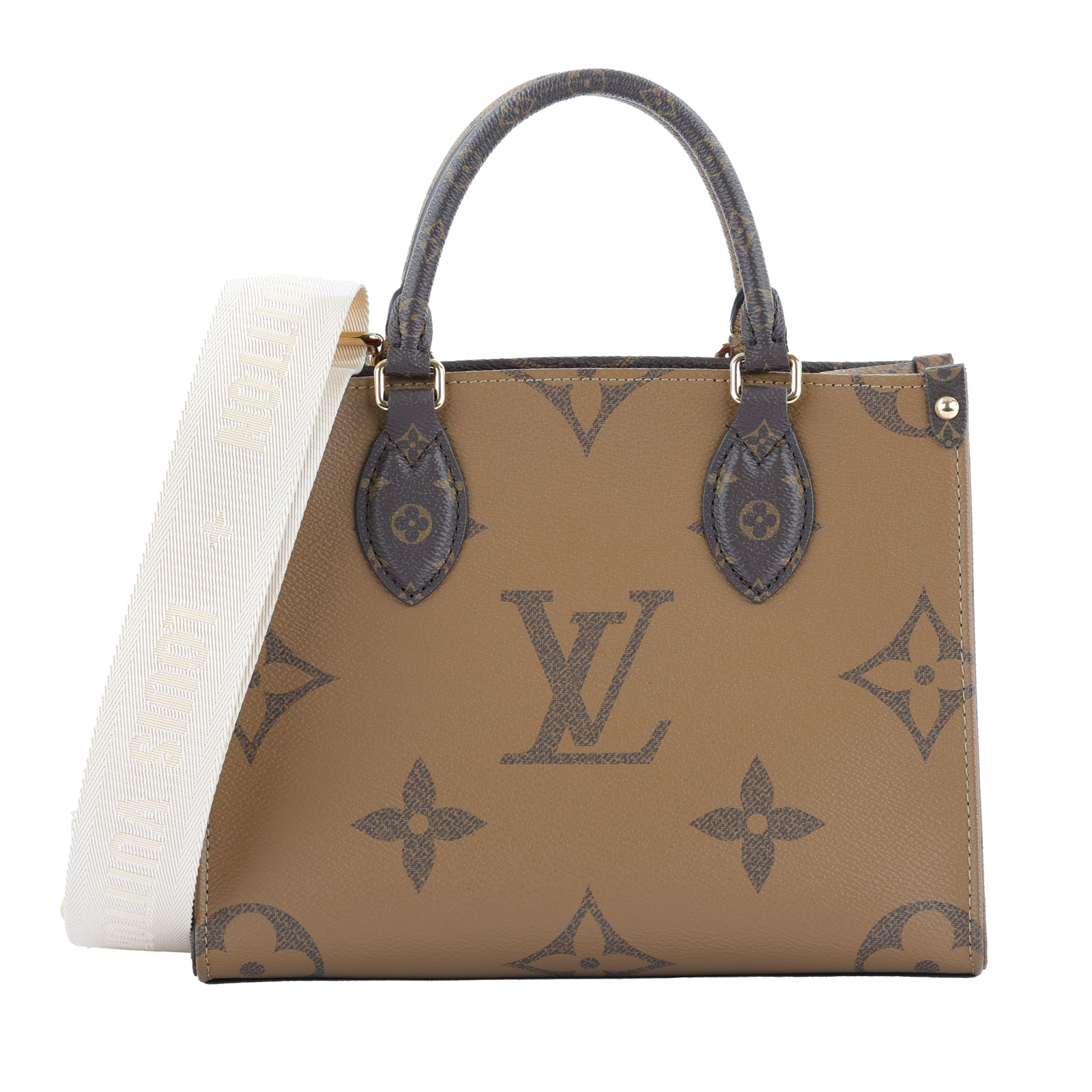 路易威登 LOUIS VUITTON OnTheGo PM 雙色帆布 手提 斜背包 M46373 晶片款  原廠盒子/防塵袋/背帶/內袋