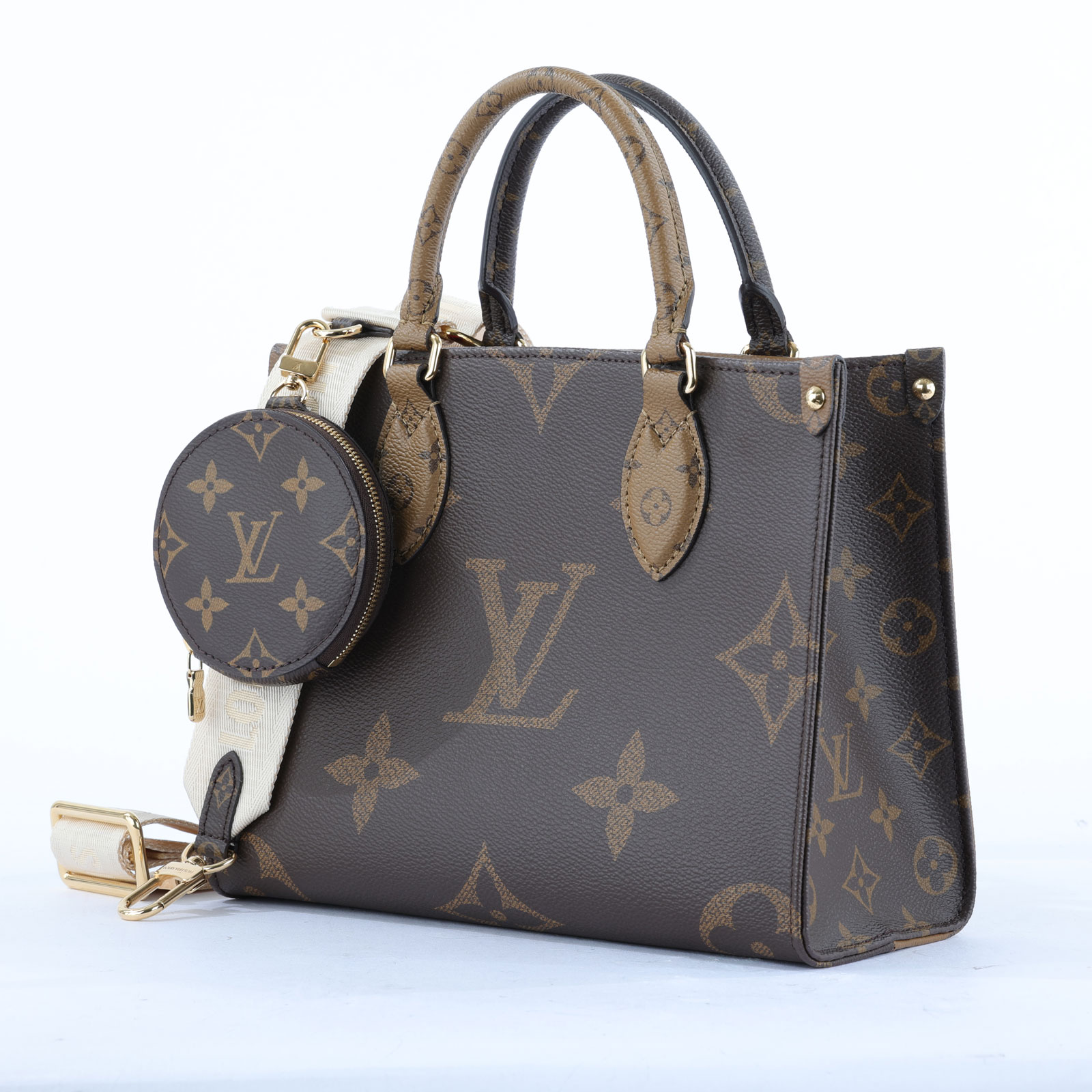 路易威登 LOUIS VUITTON OnTheGo PM 雙色帆布 手提 斜背包 M46373 晶片款  原廠盒子/防塵袋/背帶/內袋