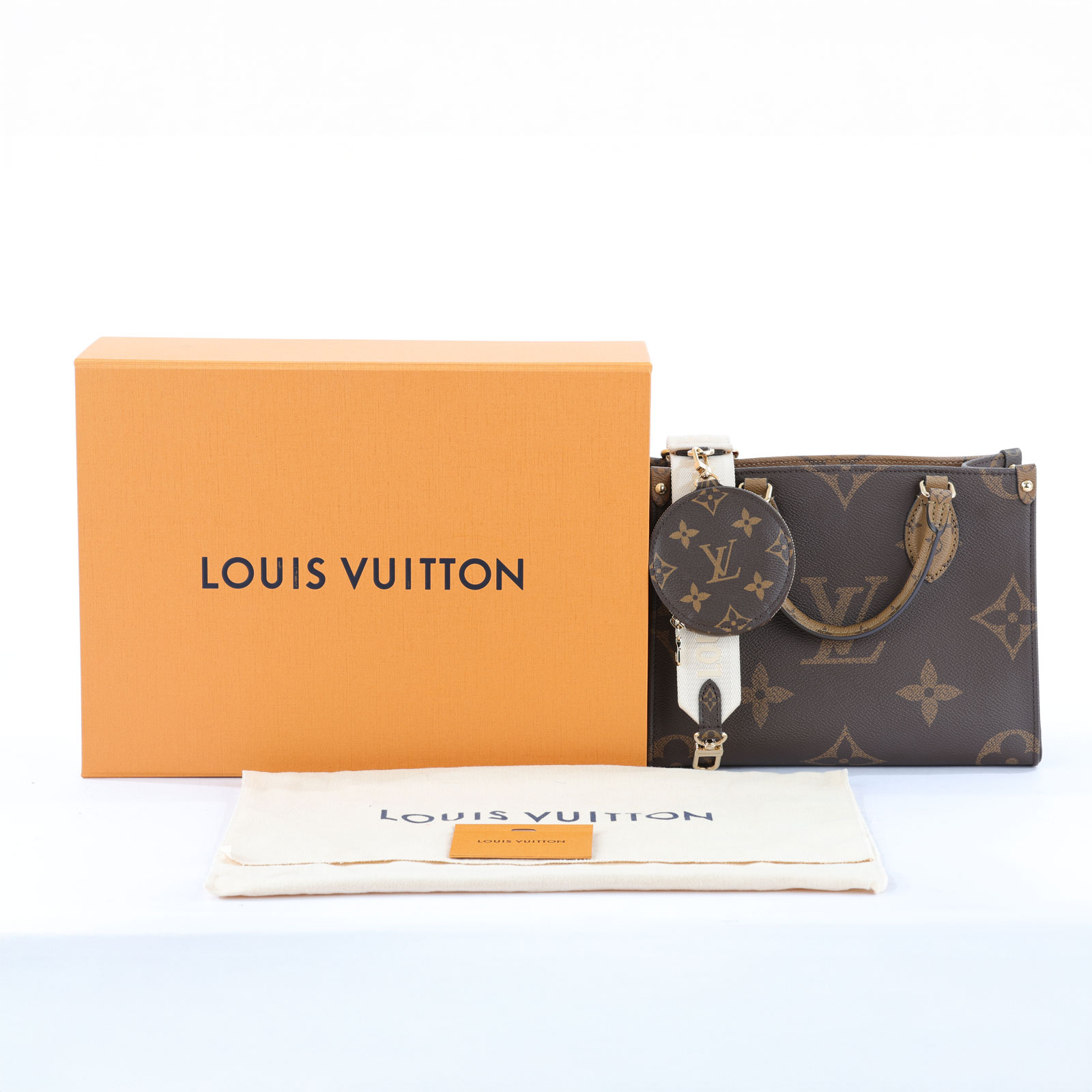 路易威登 LOUIS VUITTON OnTheGo PM 雙色帆布 手提 斜背包 M46373 晶片款  原廠盒子/防塵袋/背帶/內袋