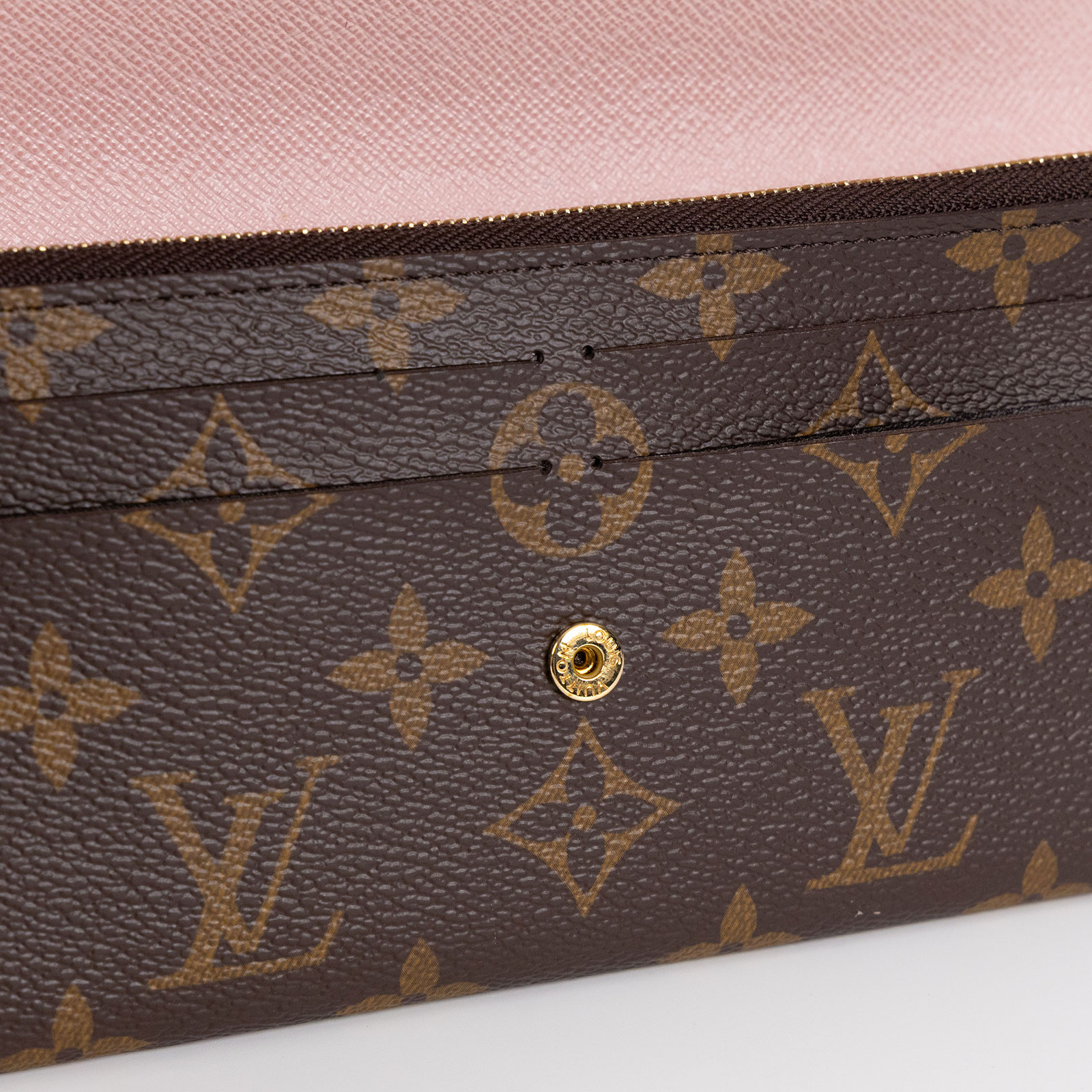 路易威登 LOUIS VUITTON Emilie 長夾 經典帆布 芭蕾粉色 M61289 晶片款 原花內拼粉EMILIE掀蓋長夾 原廠盒子/防塵袋
