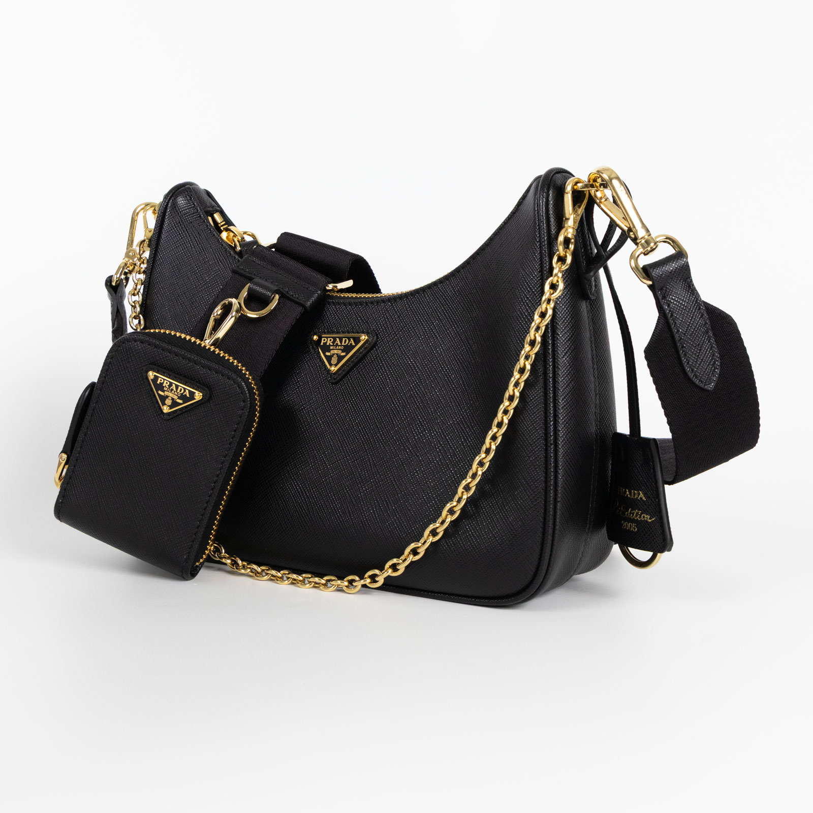 普拉達 PRADA Re-Edition 2005 納帕軟皮手袋 1BH204_2C6A 黑牛皮三合一 原廠盒子/防塵袋2/背帶2/內袋/發票
