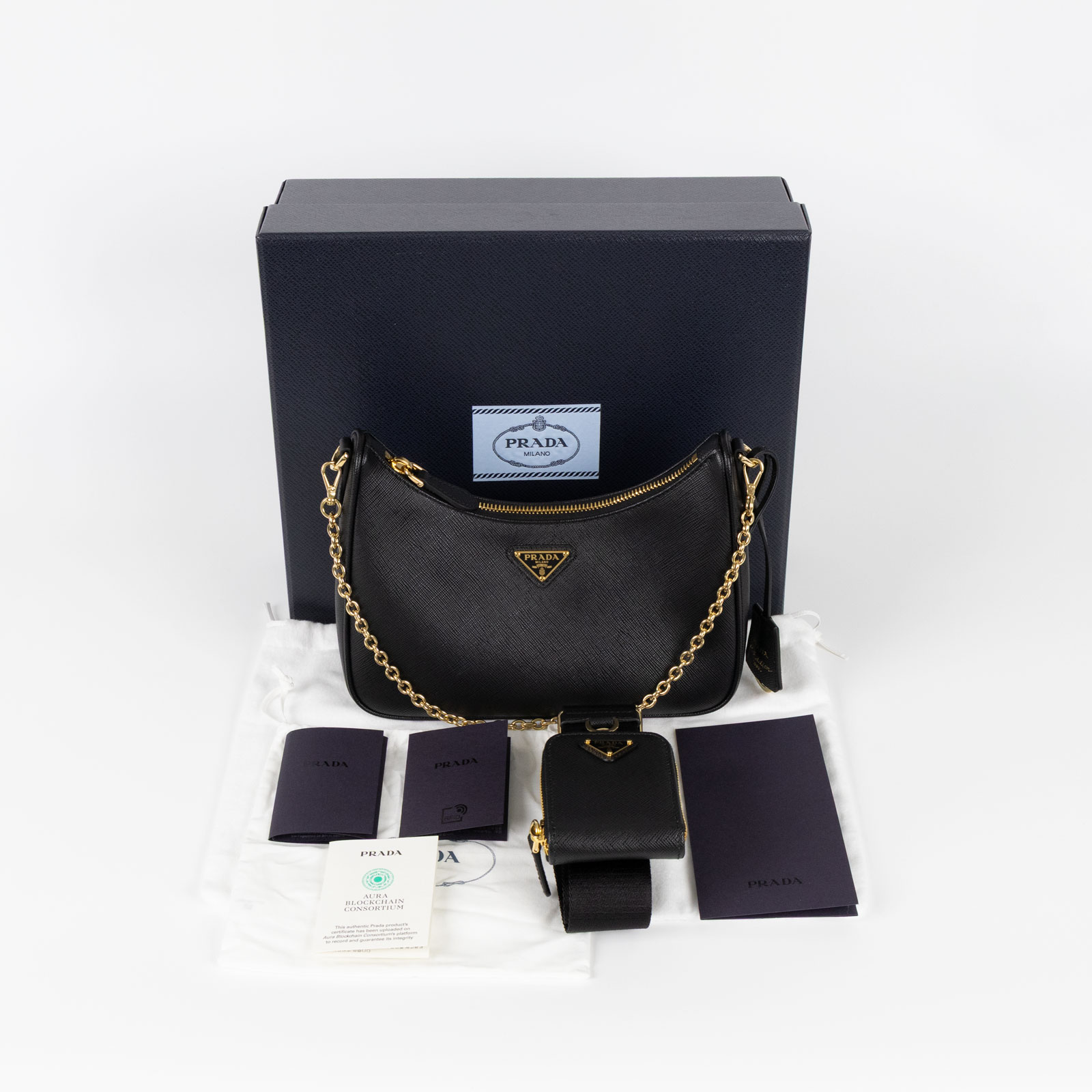 普拉達 PRADA Re-Edition 2005 納帕軟皮手袋 1BH204_2C6A 黑牛皮三合一 原廠盒子/防塵袋2/背帶2/內袋/發票
