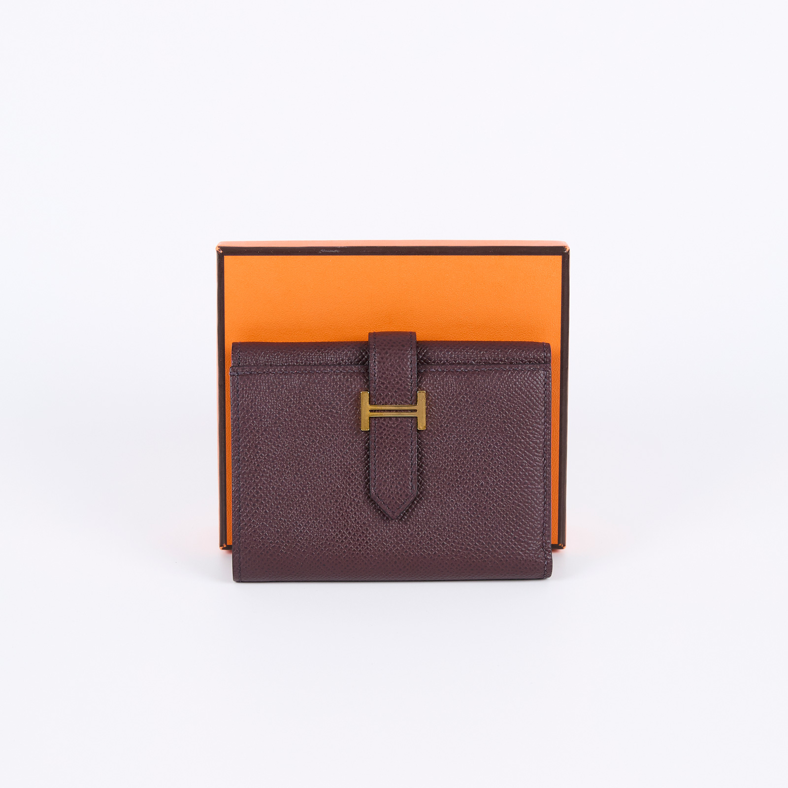 愛馬仕 Hermès Bearn 短夾 BEARN Z AI 002 CA Z刻 暗紅金BEARN短夾 原廠盒子