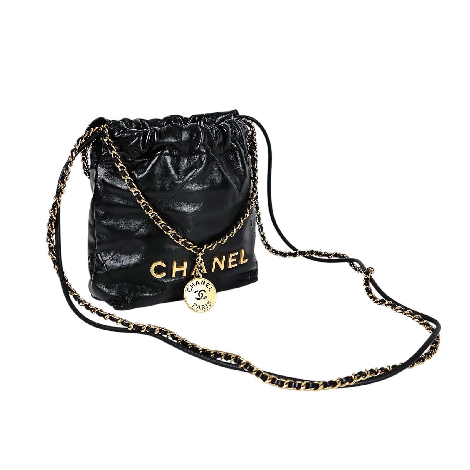 香奈兒 CHANEL 22 迷你 束口包 AS3980 晶片款 黑金22包MINI 防塵袋