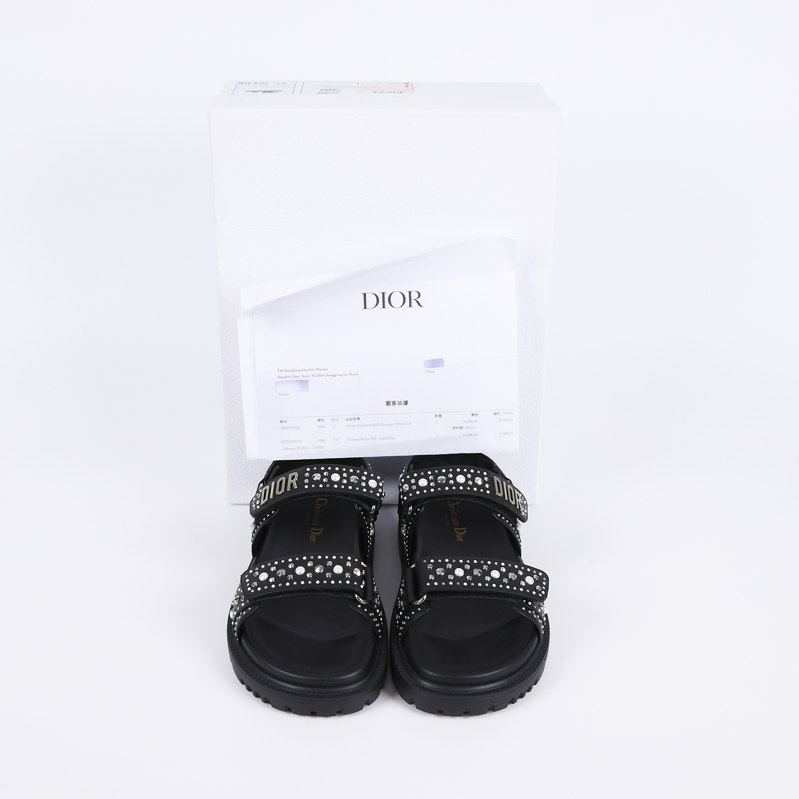迪奧 CHRISTIAN DIOR Dioract 涼鞋 KCO155CAS37 鉚釘涼鞋#37 原廠盒子/防塵袋/購買證明影本