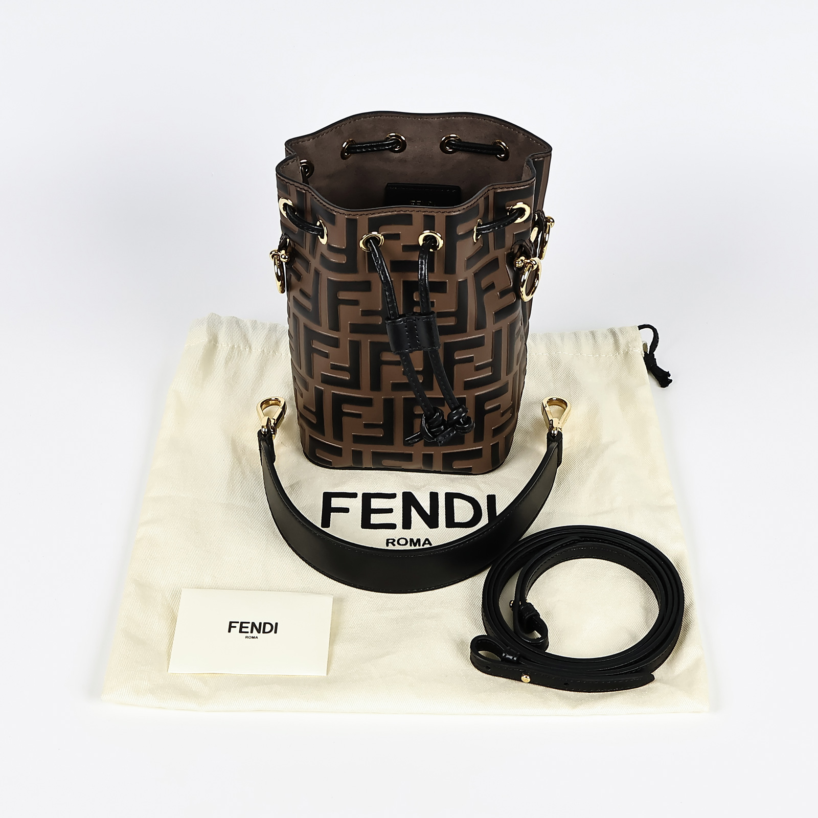 芬迪 FENDI Mon Tresor 皮革 迷你 手袋 8BS010A659 原花FF水桶包MINI 防塵袋/背帶2