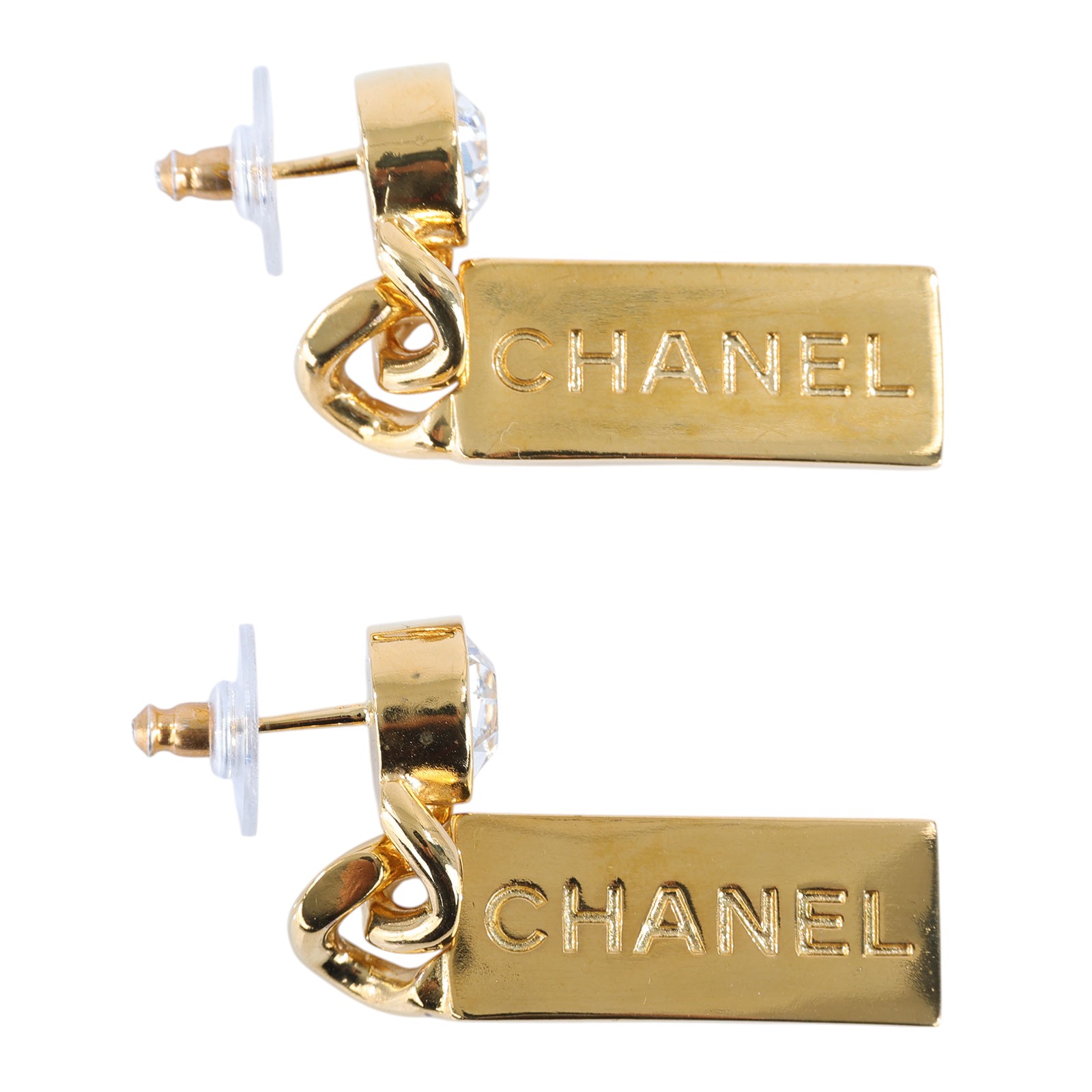 香奈兒 CHANEL 耳釘 L21 C 金水鑽鐵牌耳環 防塵袋