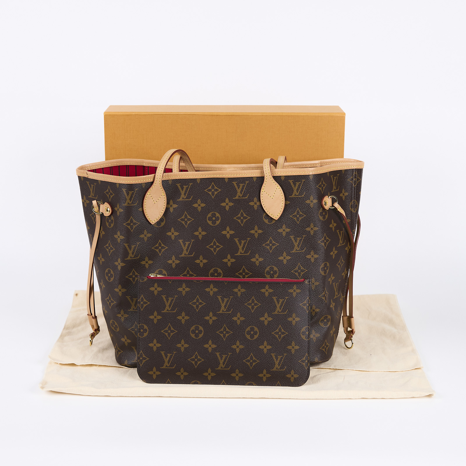 路易威登 LOUIS VUITTON Neverfull MM 櫻桃紅 肩背購物包 M41177 原花NEVERFULL MM 原廠盒子/防塵袋/內袋