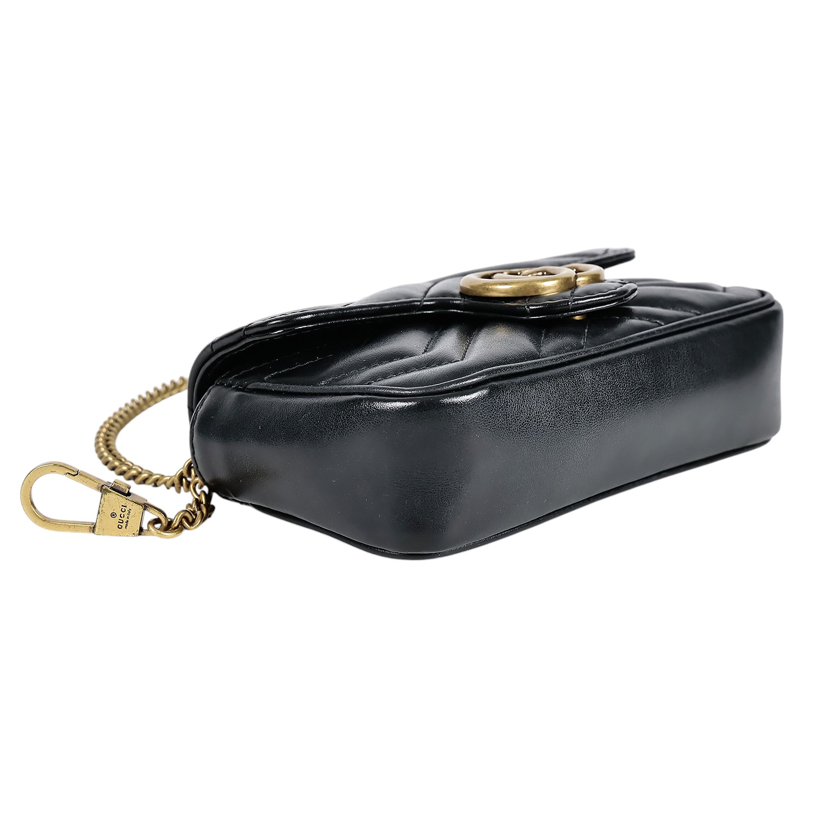 古馳 GUCCI GG Mormont 絎縫 超迷你袋 476433 黑金MARMONT 16.5CM 背帶