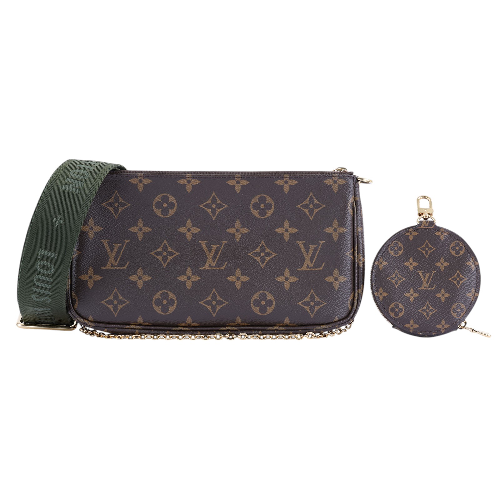 路易威登 LOUIS VUITTON Multi Pochette Accessoires 卡其 三合一 肩背 方包 M44813 晶片款  原廠盒子/防塵袋2/背帶2/內袋2/購買證明