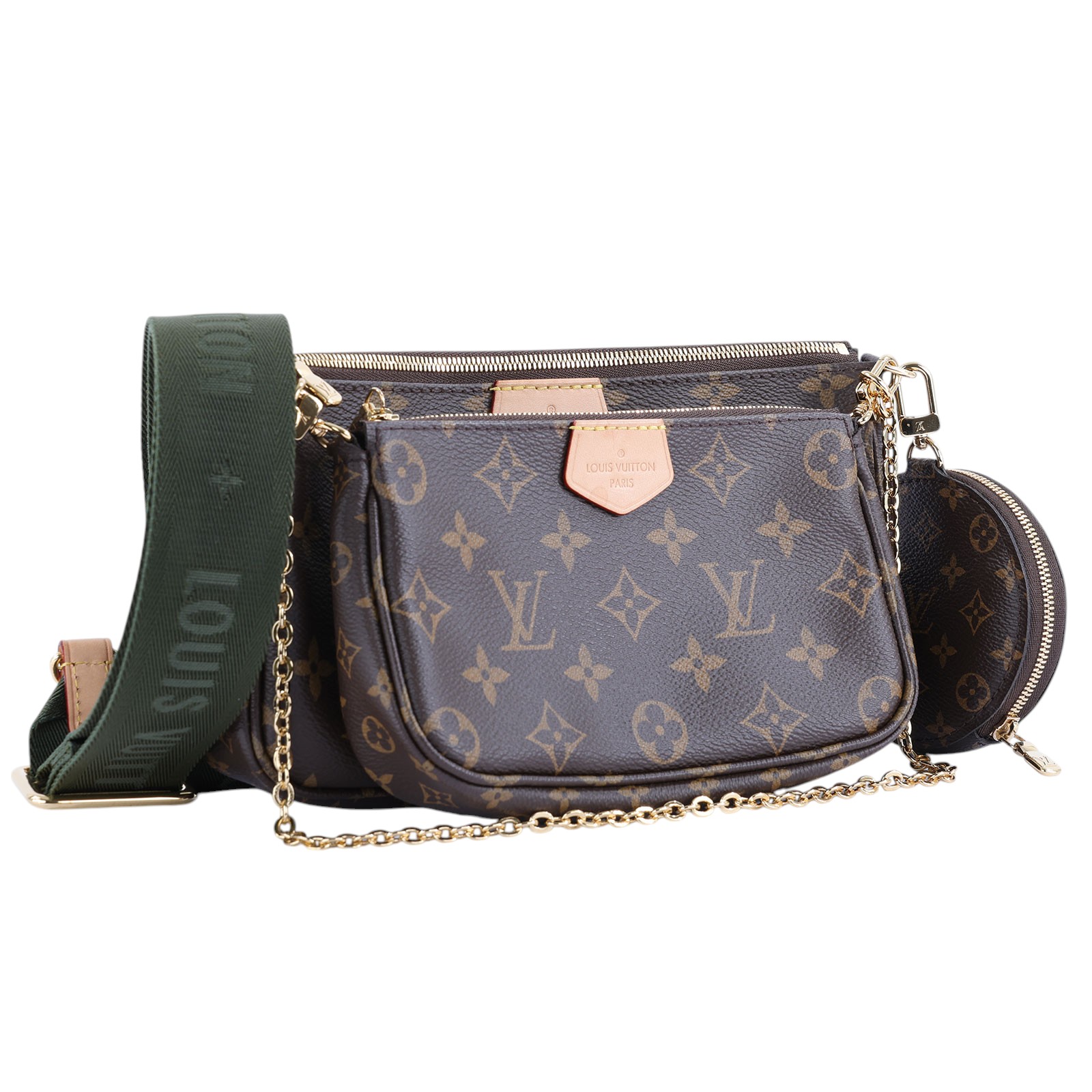 路易威登 LOUIS VUITTON Multi Pochette Accessoires 卡其 三合一 肩背 方包 M44813 晶片款  原廠盒子/防塵袋2/背帶2/內袋2/購買證明