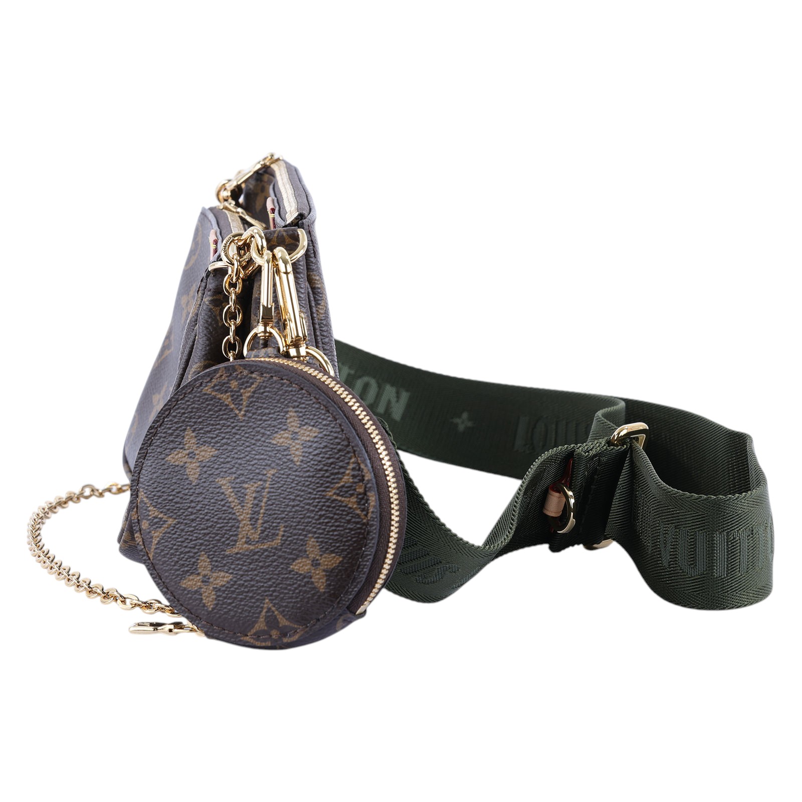 路易威登 LOUIS VUITTON Multi Pochette Accessoires 卡其 三合一 肩背 方包 M44813 晶片款  原廠盒子/防塵袋2/背帶2/內袋2/購買證明