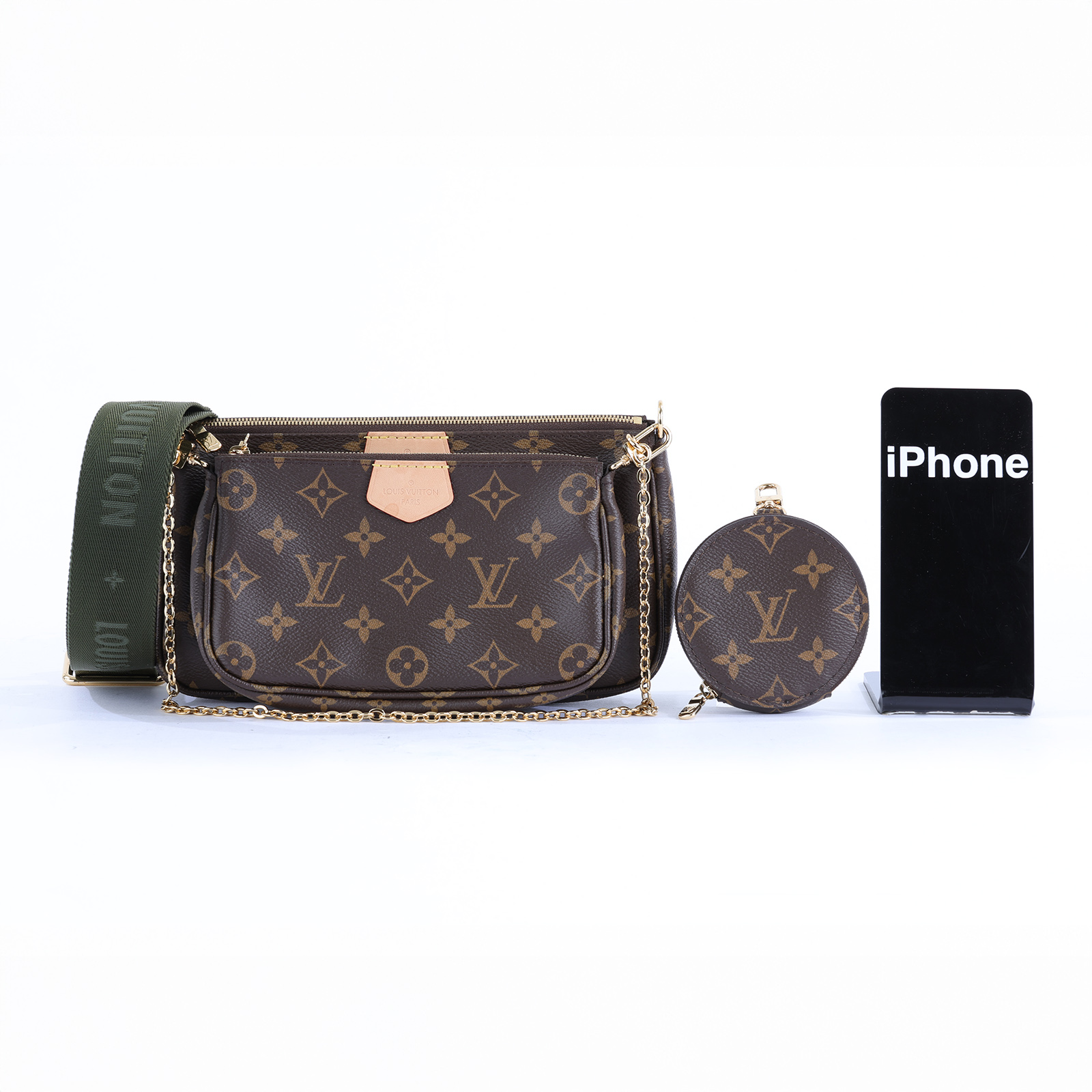 路易威登 LOUIS VUITTON Multi Pochette Accessoires 卡其 三合一 肩背 方包 M44813 晶片款  原廠盒子/防塵袋2/背帶2/內袋2/購買證明