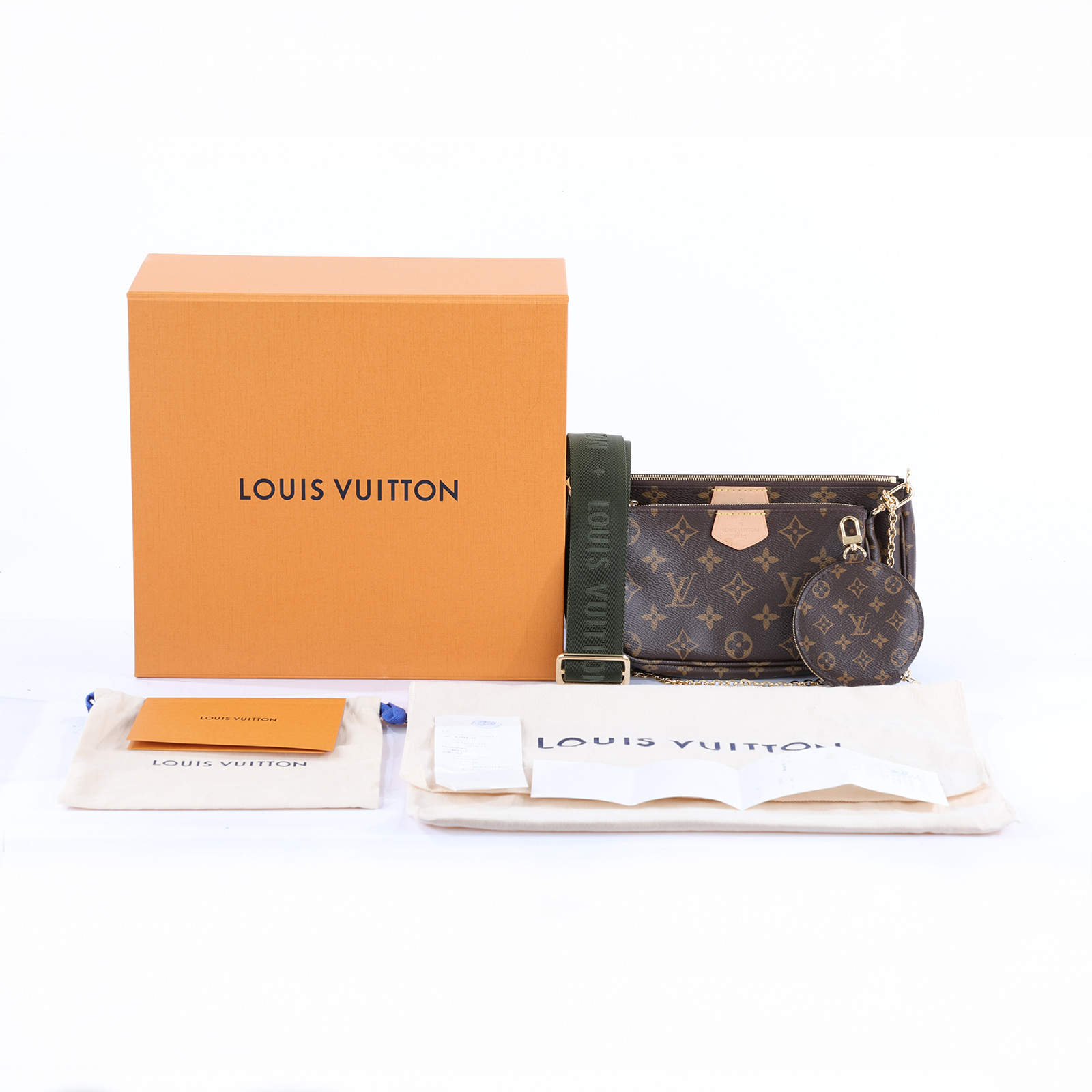 路易威登 LOUIS VUITTON Multi Pochette Accessoires 卡其 三合一 肩背 方包 M44813 晶片款  原廠盒子/防塵袋2/背帶2/內袋2/購買證明