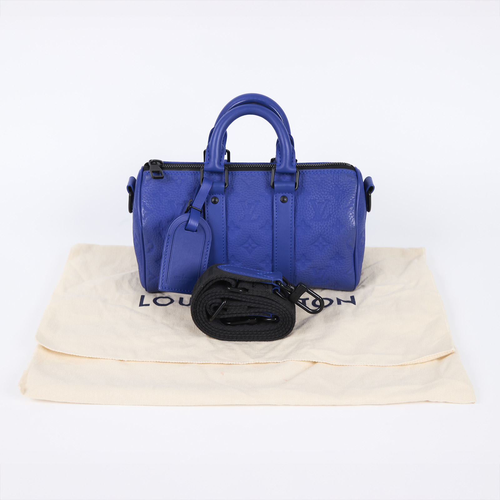 路易威登 LOUIS VUITTON Keepall Bandoulière 25 迷你 手袋 手提 肩背包 壓花牛皮 藍色 M23129 晶片款  防塵袋/背帶/吊牌