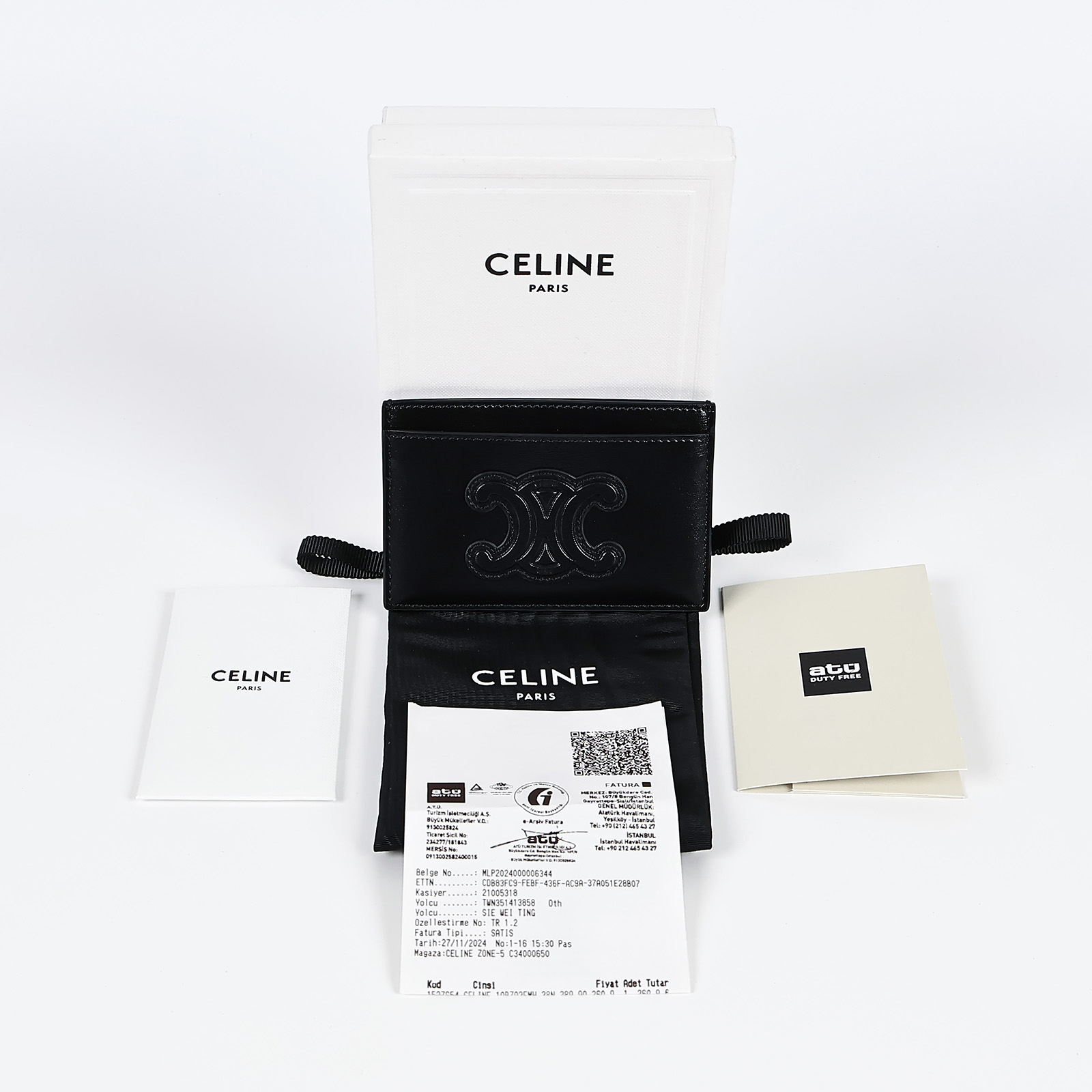 思琳 CELINE Cuir Triomphe 亮澤牛皮 卡夾 10B703EMH 黑凱旋卡夾 原廠盒子/防塵袋/購買證明