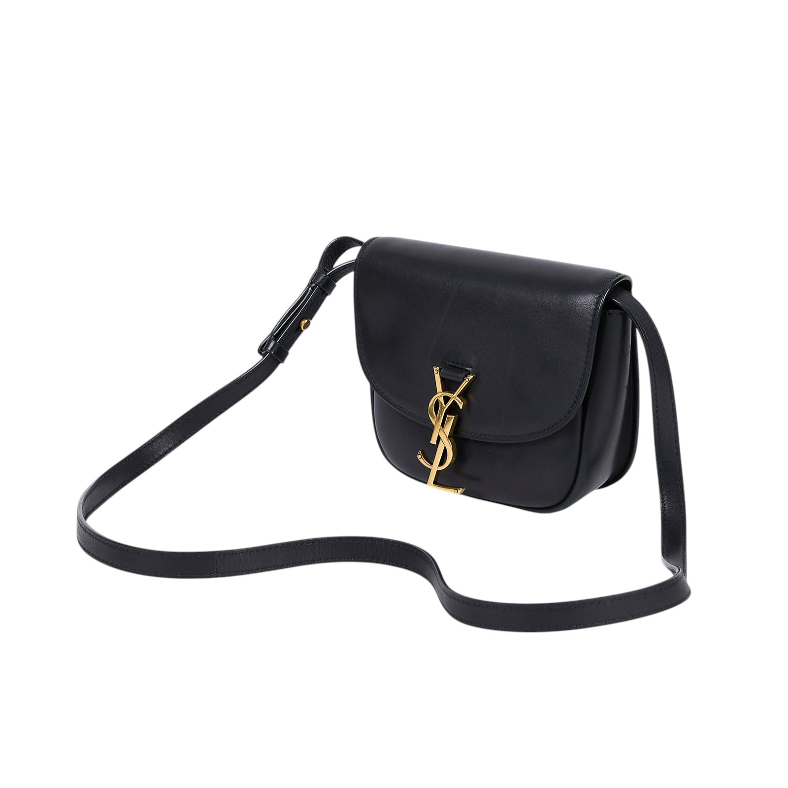 聖羅蘭 YSL SAINT LAURENT Kaia 滑面皮革 小型書包 斜背包 619740BWR0W 黑金KAIA馬鞍包 原廠盒子/防塵袋/背帶/購買證明