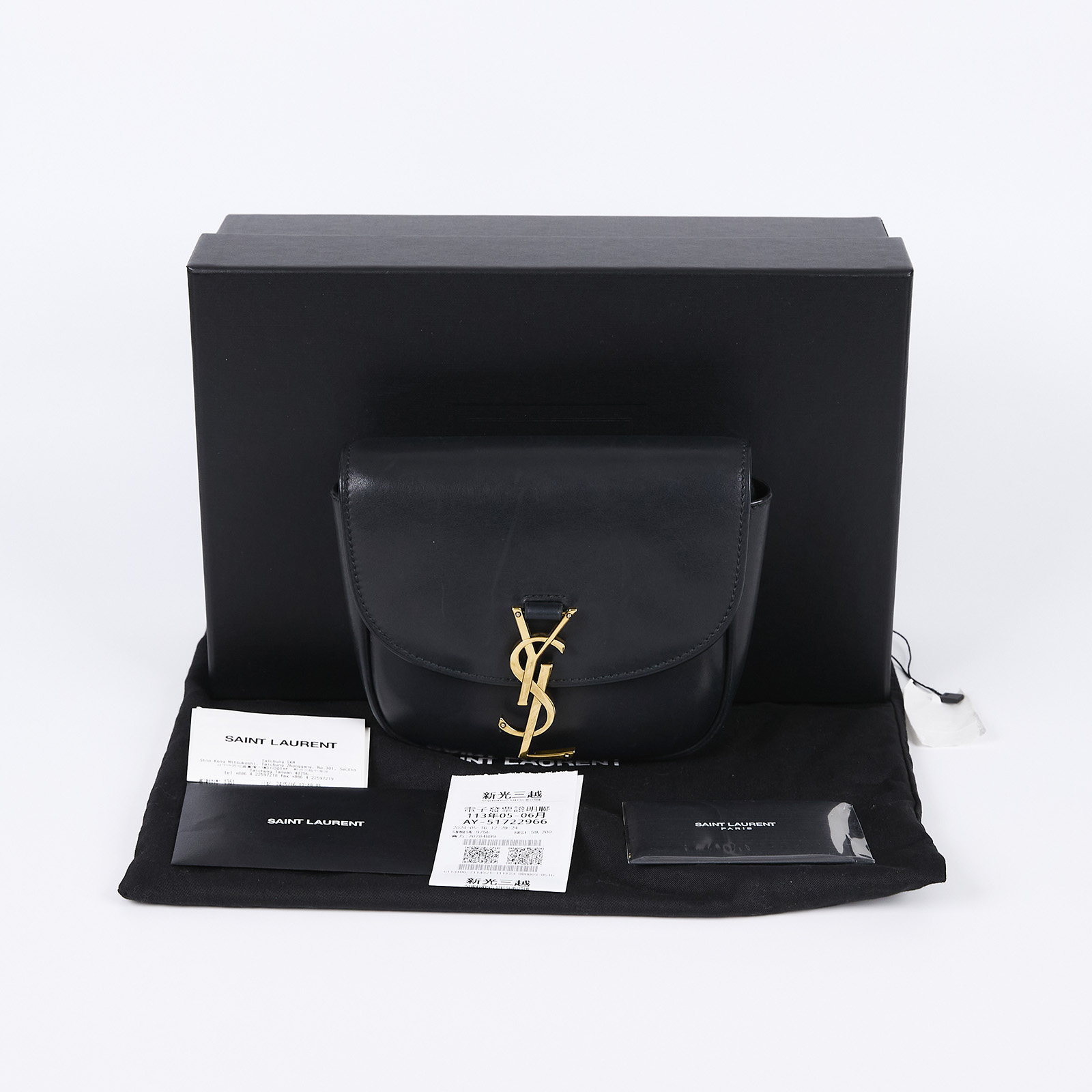聖羅蘭 YSL SAINT LAURENT Kaia 滑面皮革 小型書包 斜背包 619740BWR0W 黑金KAIA馬鞍包 原廠盒子/防塵袋/背帶/購買證明
