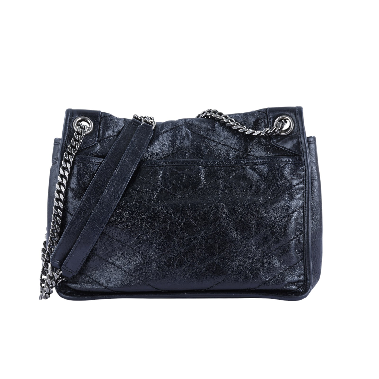 聖羅蘭 YSL SAINT LAURENT NIKI  復古皮革 山型紋 翻蓋 肩背包 中號 4988940EN04 ☆深藍復古銀NIKI中號 無附屬品