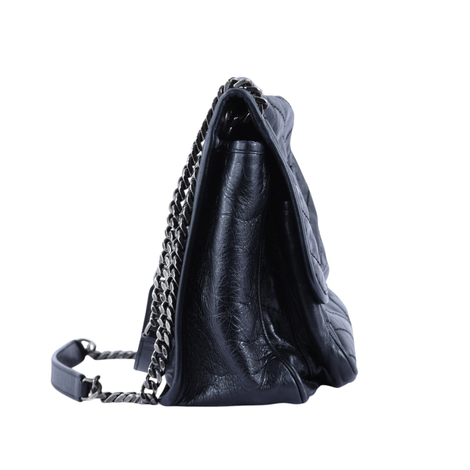 聖羅蘭 YSL SAINT LAURENT NIKI  復古皮革 山型紋 翻蓋 肩背包 中號 4988940EN04 ☆深藍復古銀NIKI中號 無附屬品