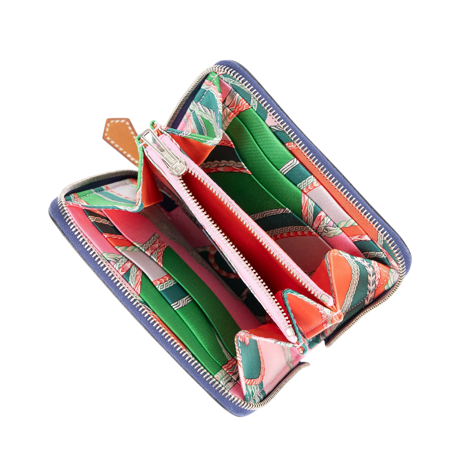 愛馬仕 Hermès SilkIn 拉鍊 絲巾 短夾 錢包 SILK C SI 009 DB C刻深藍絲巾短夾 原廠盒子