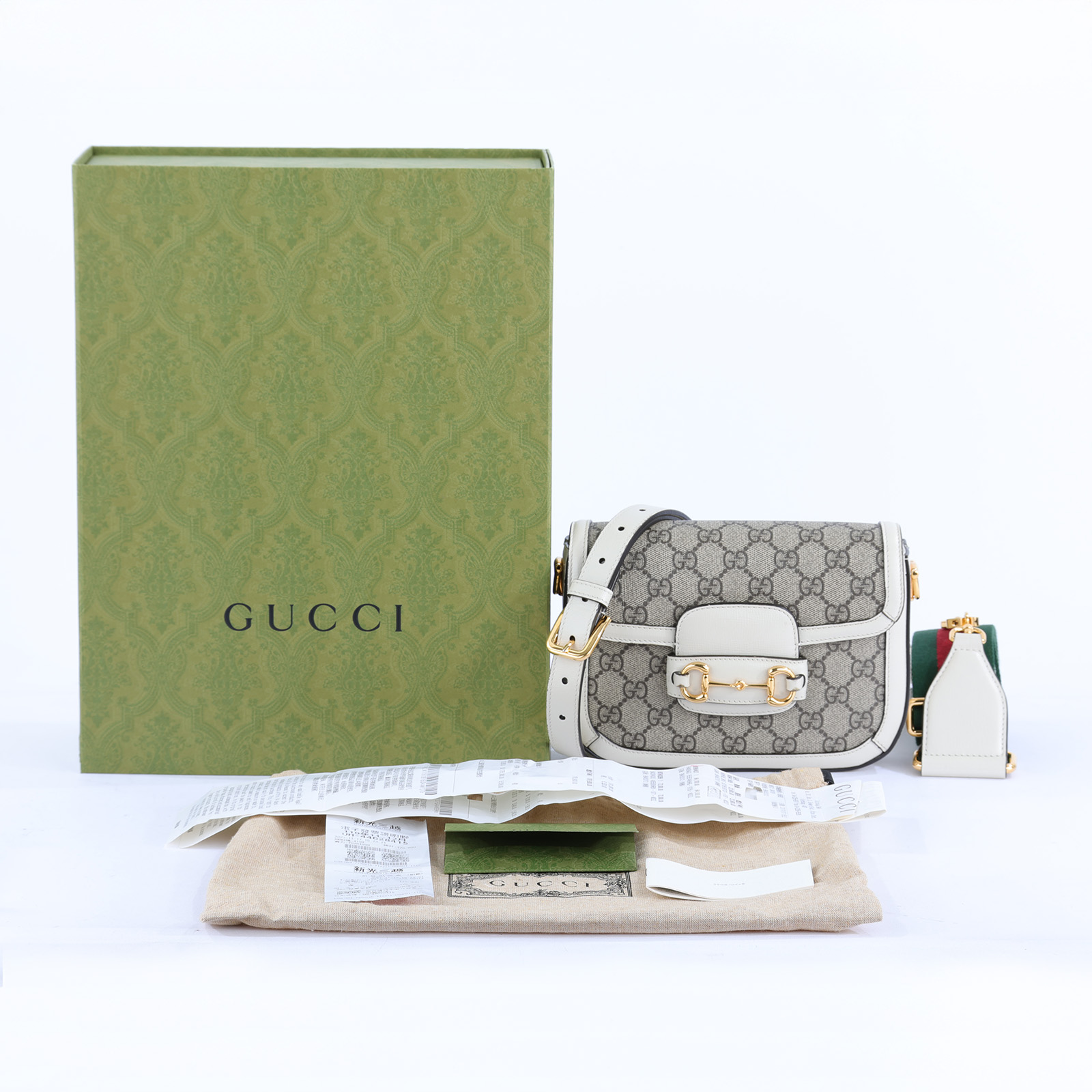 古馳 GUCCI Horsebit 1955 迷你 馬鞍包 658574 米白1955 MINI 原廠盒子/防塵袋/ 背帶2/購買證明