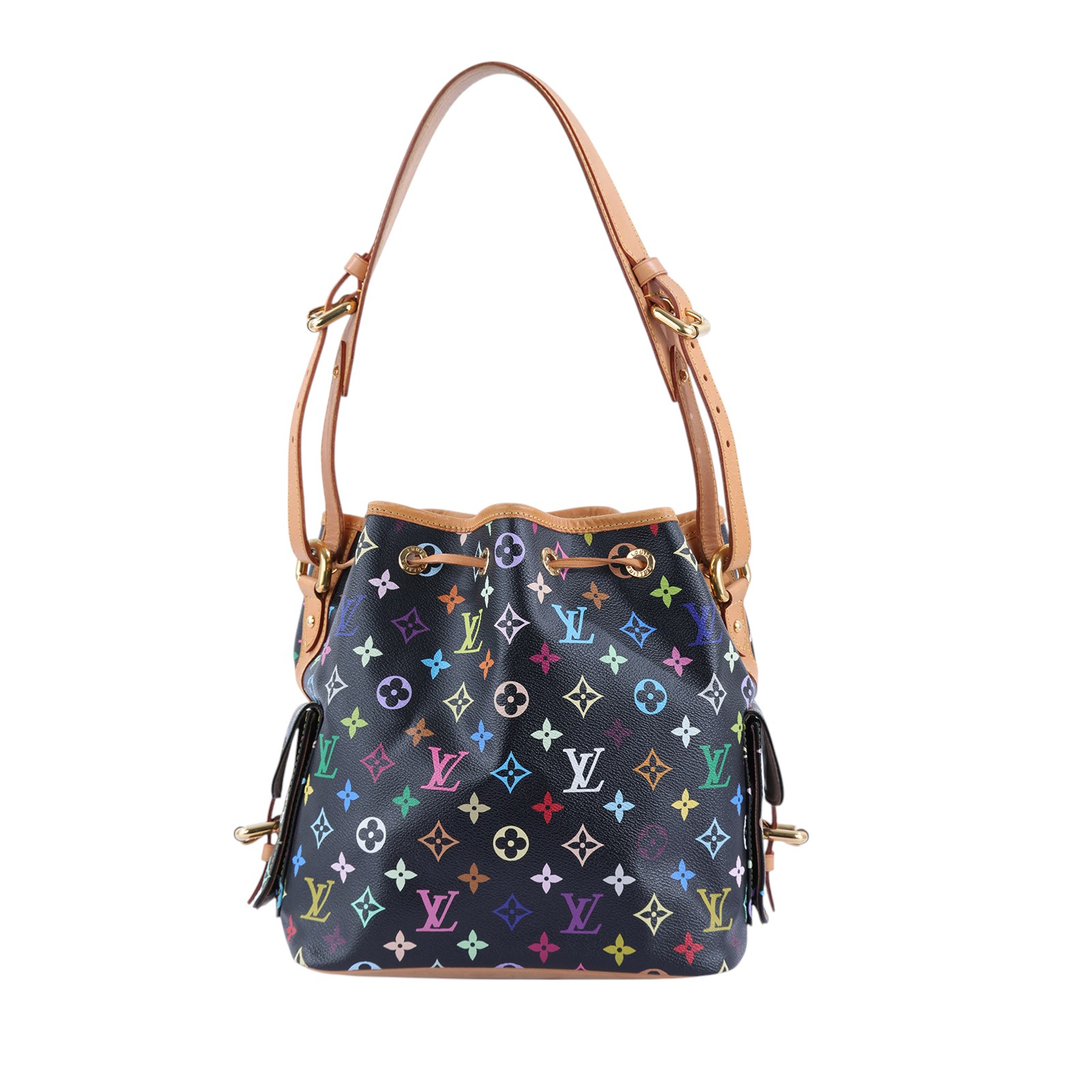 路易威登 LOUIS VUITTON 村上隆聯名 Noé 束口 水桶包 M42230 ☆黑彩原花MULTICOLOR NOE水桶包 無附屬品