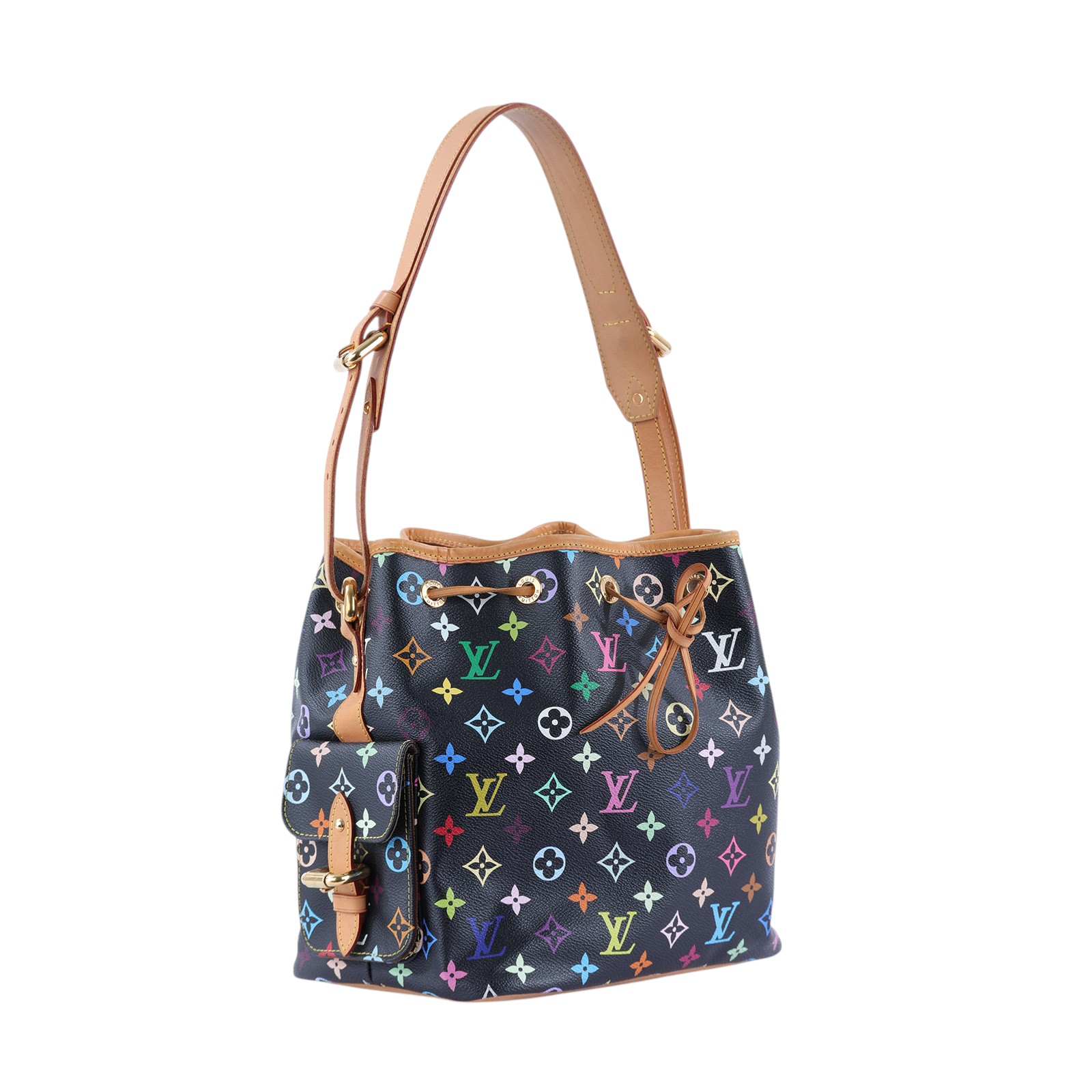 路易威登 LOUIS VUITTON 村上隆聯名 Noé 束口 水桶包 M42230 ☆黑彩原花MULTICOLOR NOE水桶包 無附屬品