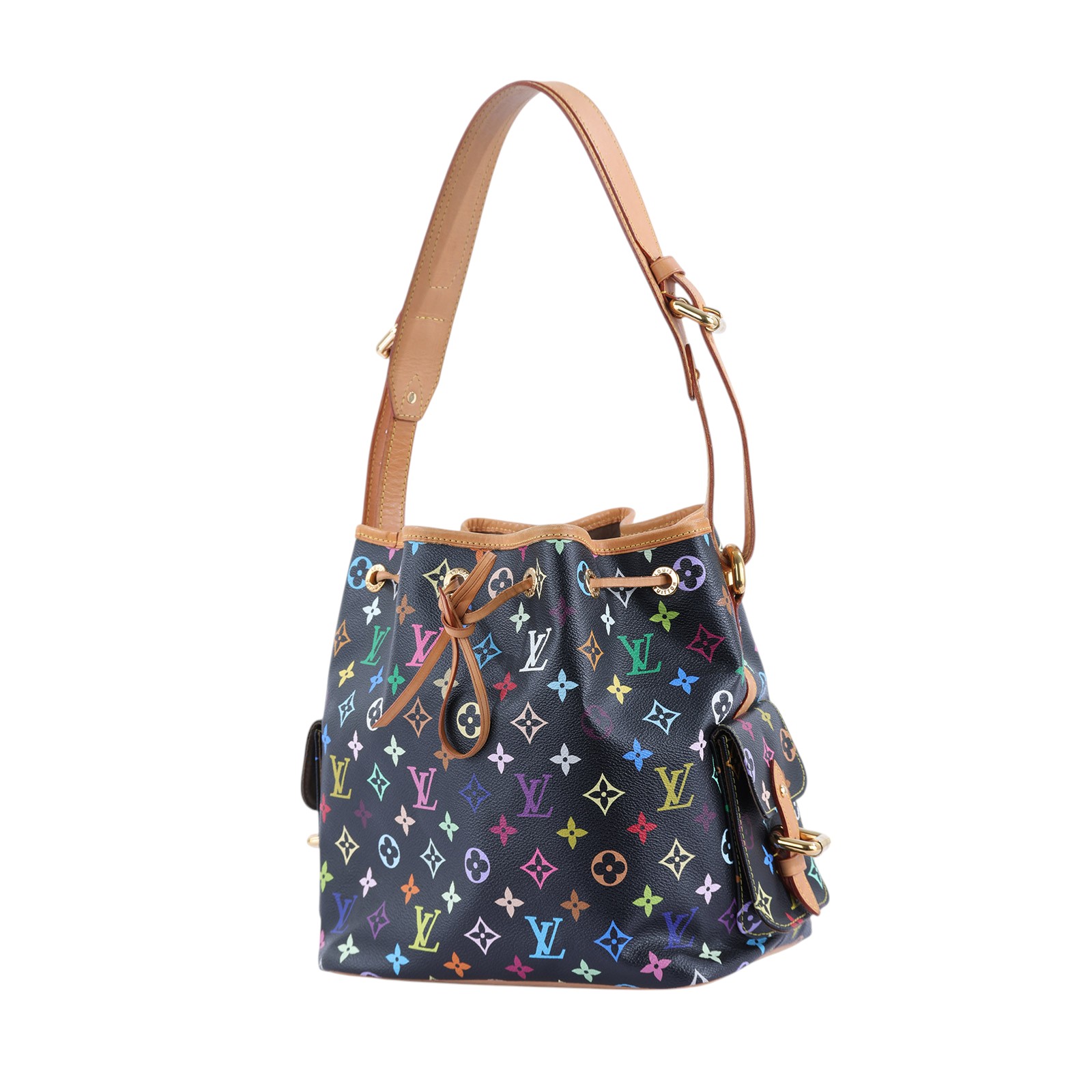 路易威登 LOUIS VUITTON 村上隆聯名 Noé 束口 水桶包 M42230 ☆黑彩原花MULTICOLOR NOE水桶包 無附屬品