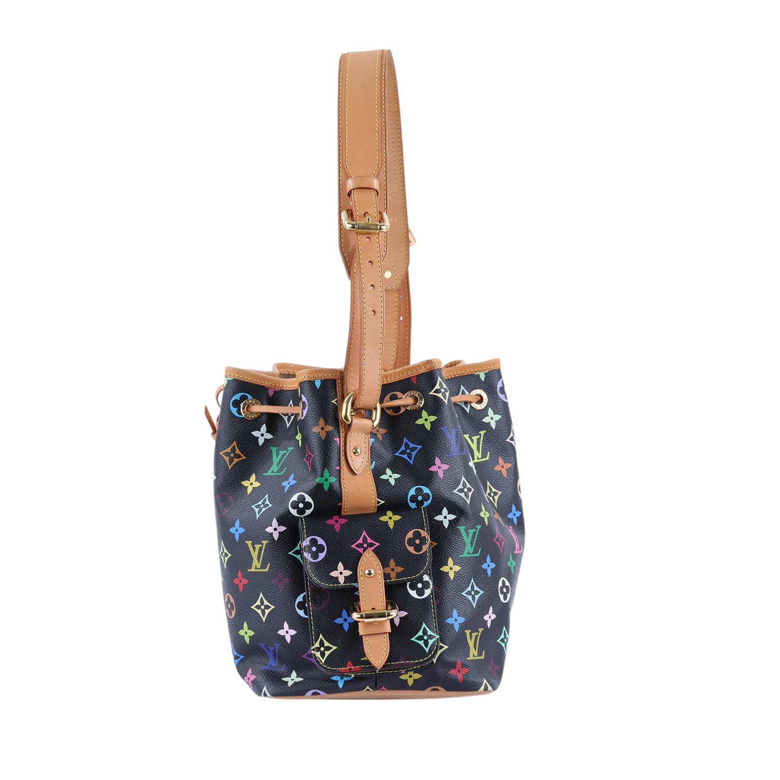 路易威登 LOUIS VUITTON 村上隆聯名 Noé 束口 水桶包 M42230 ☆黑彩原花MULTICOLOR NOE水桶包 無附屬品