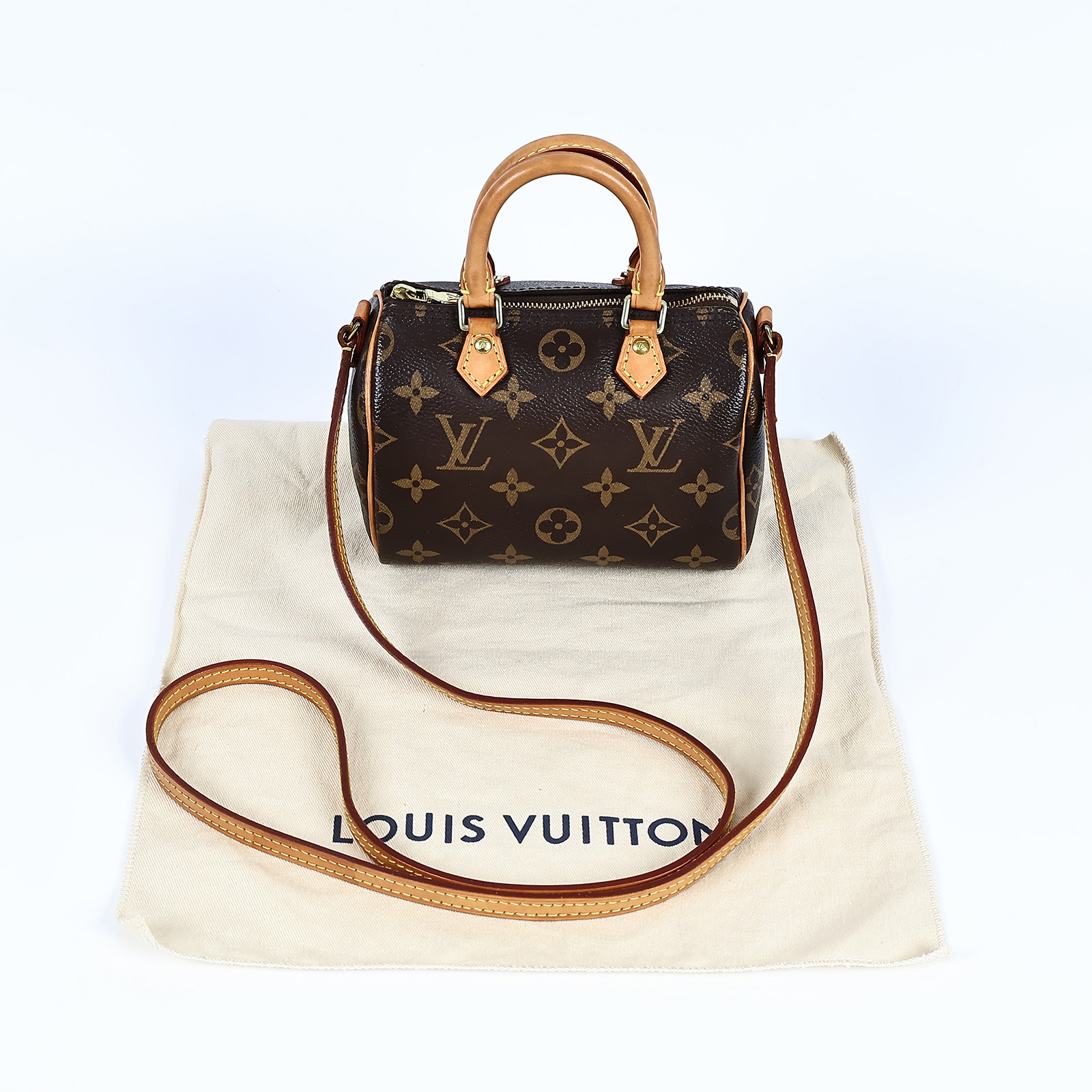 路易威登 LOUIS VUITTON Nano Speedy 經典帆布 手提 斜背 波士頓包 M61252 原花NANO SPEEDY 防塵袋