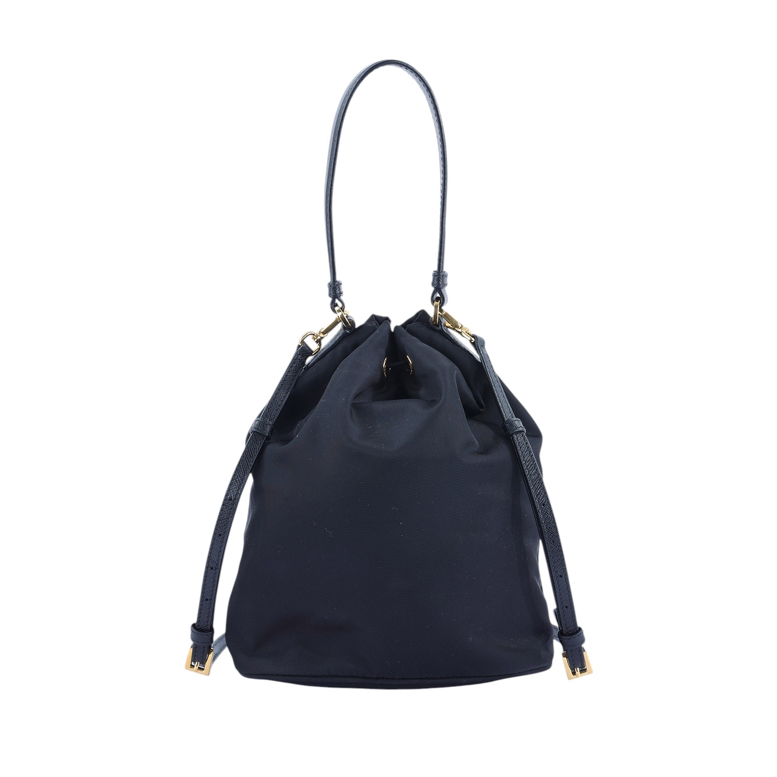 普拉達 PRADA Duet Re-Nylon 水桶袋 1BH038_RV44 黑金尼龍水桶包 防塵袋2/背帶/保證卡