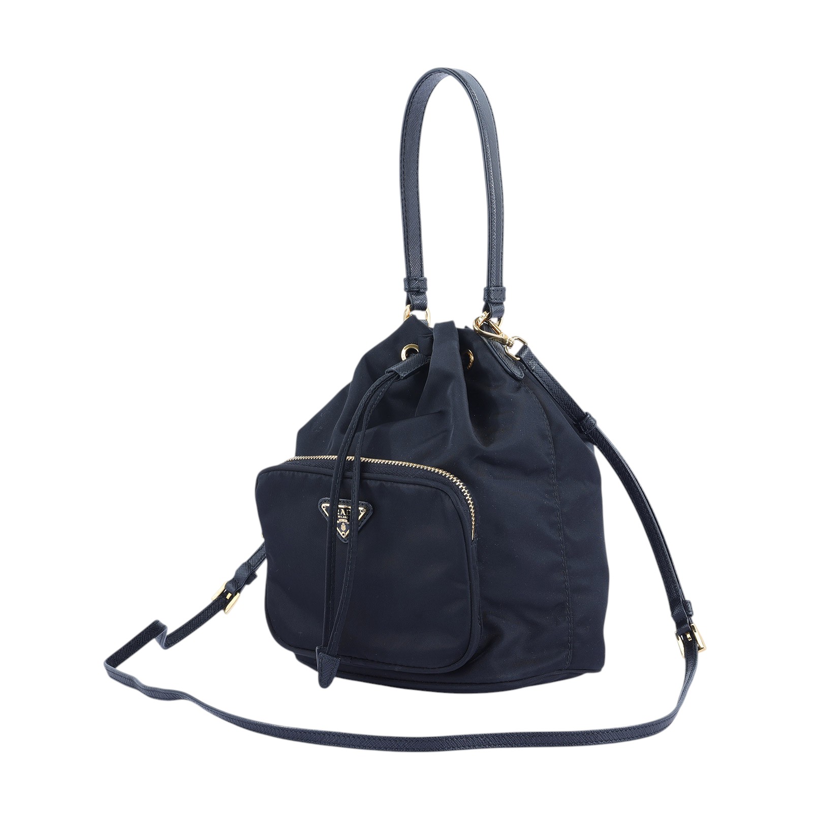 普拉達 PRADA Duet Re-Nylon 水桶袋 1BH038_RV44 黑金尼龍水桶包 防塵袋2/背帶/保證卡