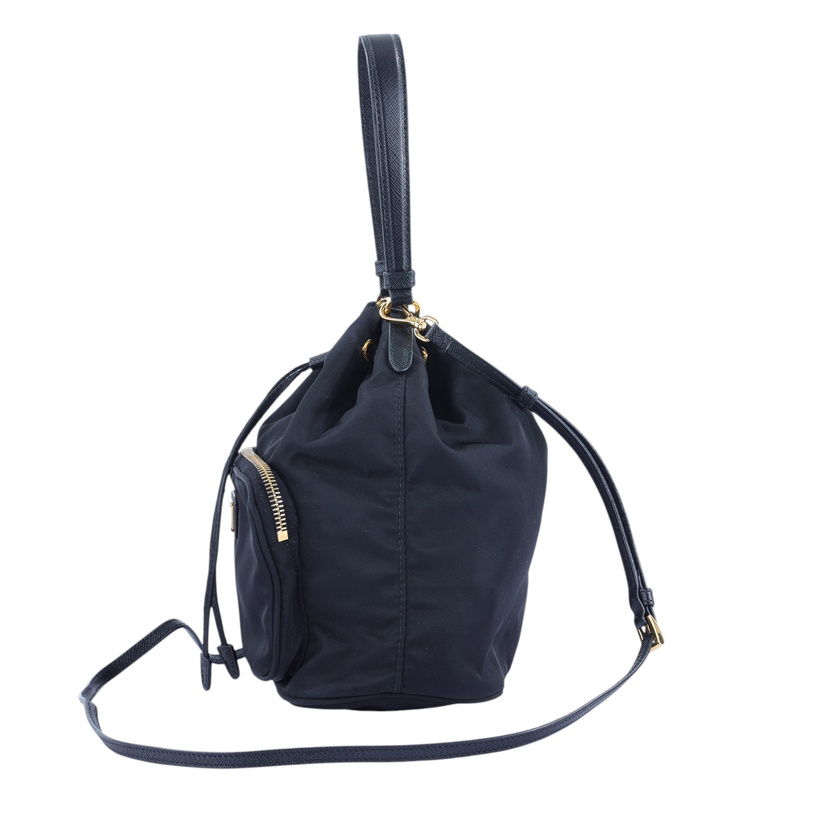 普拉達 PRADA Duet Re-Nylon 水桶袋 1BH038_RV44 黑金尼龍水桶包 防塵袋2/背帶/保證卡