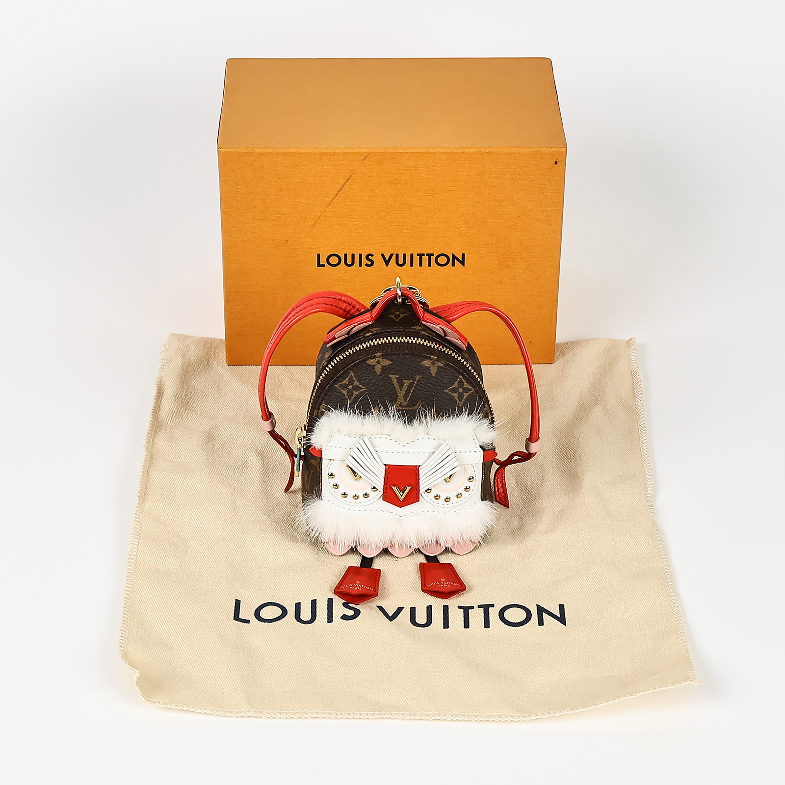 路易威登 LOUIS VUITTON 貓頭鷹吊飾 M63092 原花小書包貓頭鷹吊飾 原廠盒子/防塵袋/晶片消磁
