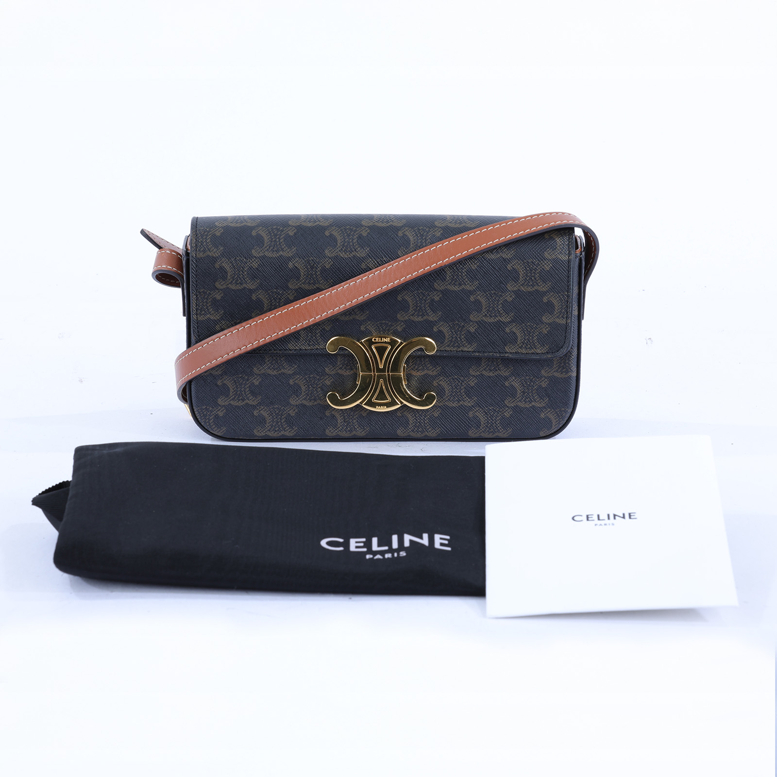 思琳 CELINE Claude 標誌印花 牛皮革 肩揹袋 194142CUZ CLAUDE凱旋印花牛皮革肩背包 防塵袋