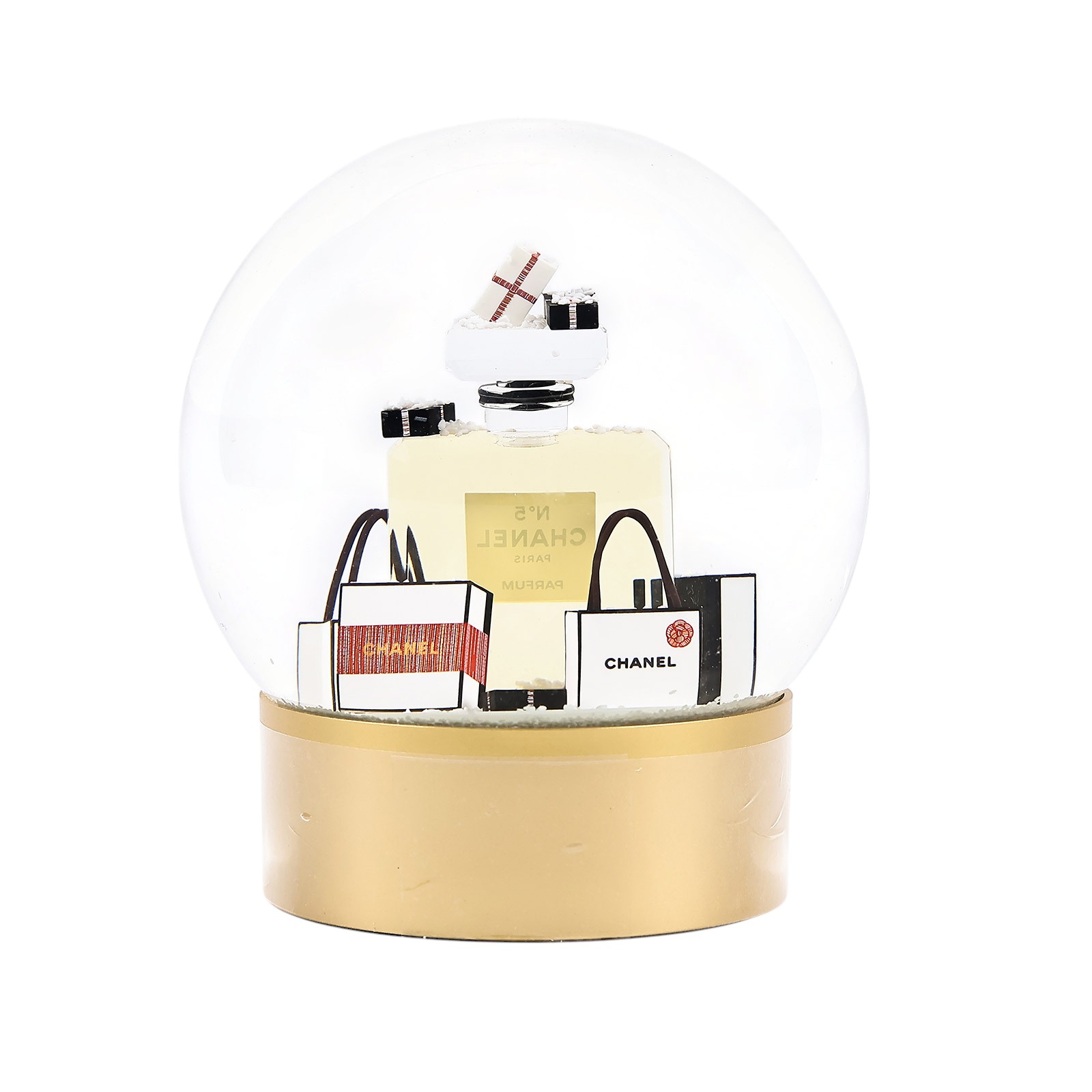 香奈兒 CHANEL N°5 香水瓶雪花球 非賣品 100週年  金香水瓶水晶球 原廠盒子
