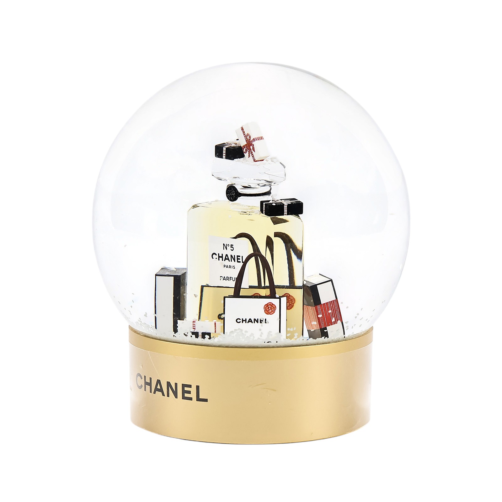 香奈兒 CHANEL N°5 香水瓶雪花球 非賣品 100週年  金香水瓶水晶球 原廠盒子