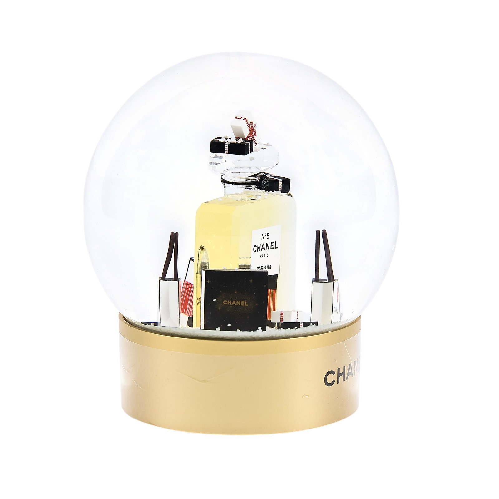 香奈兒 CHANEL N°5 香水瓶雪花球 非賣品 100週年  金香水瓶水晶球 原廠盒子