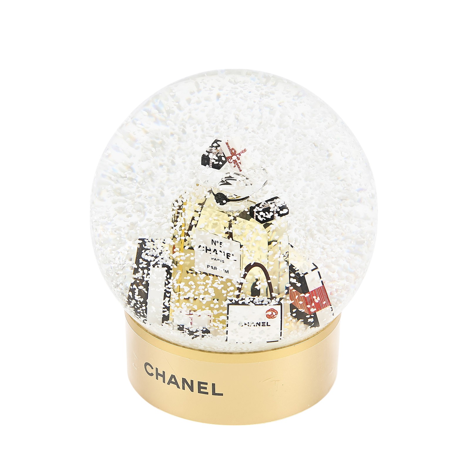 香奈兒 CHANEL N°5 香水瓶雪花球 非賣品 100週年  金香水瓶水晶球 原廠盒子