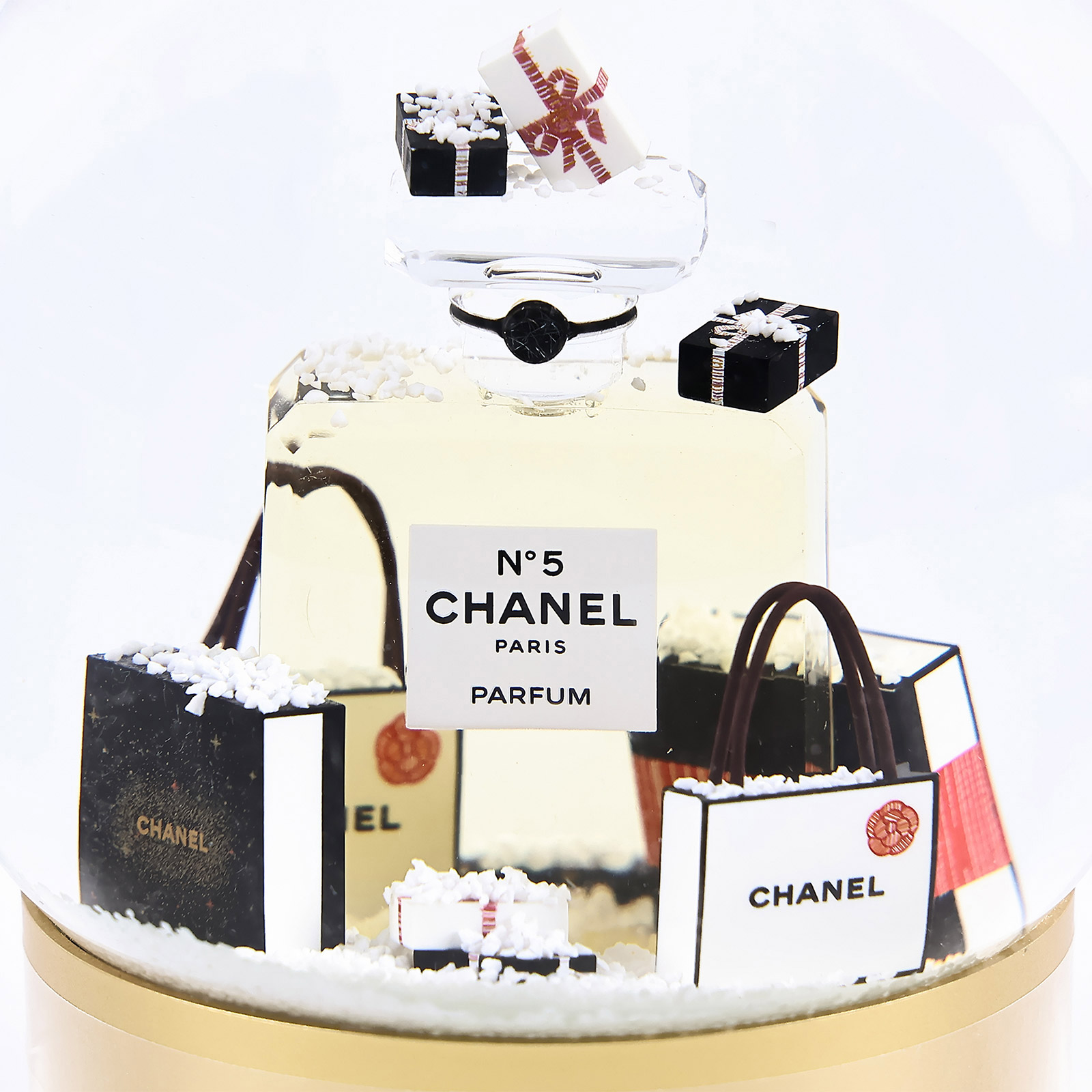 香奈兒 CHANEL N°5 香水瓶雪花球 非賣品 100週年  金香水瓶水晶球 原廠盒子