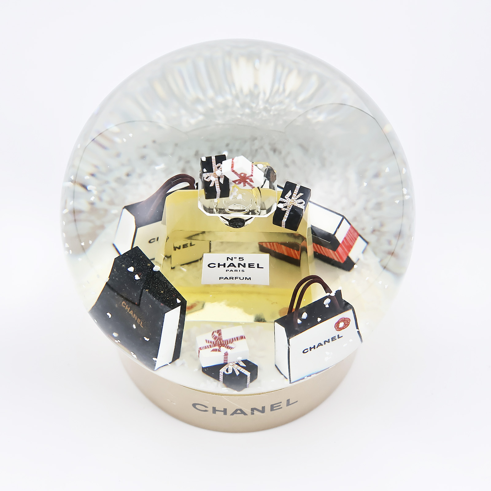 香奈兒 CHANEL N°5 香水瓶雪花球 非賣品 100週年  金香水瓶水晶球 原廠盒子