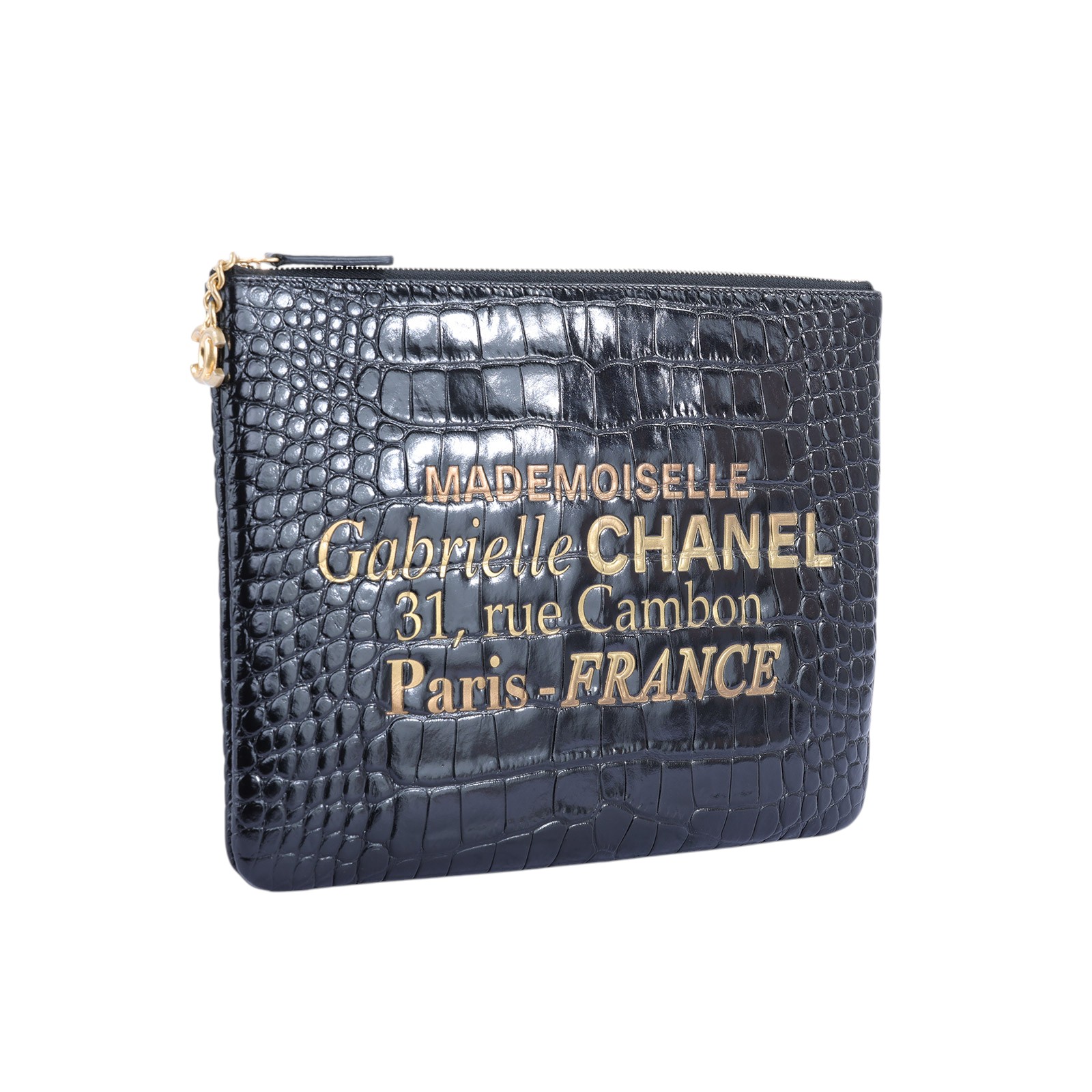 香奈兒 CHANEL 手拿包 AP0389 28開 黑金鱷魚壓紋手拿包 無附屬品