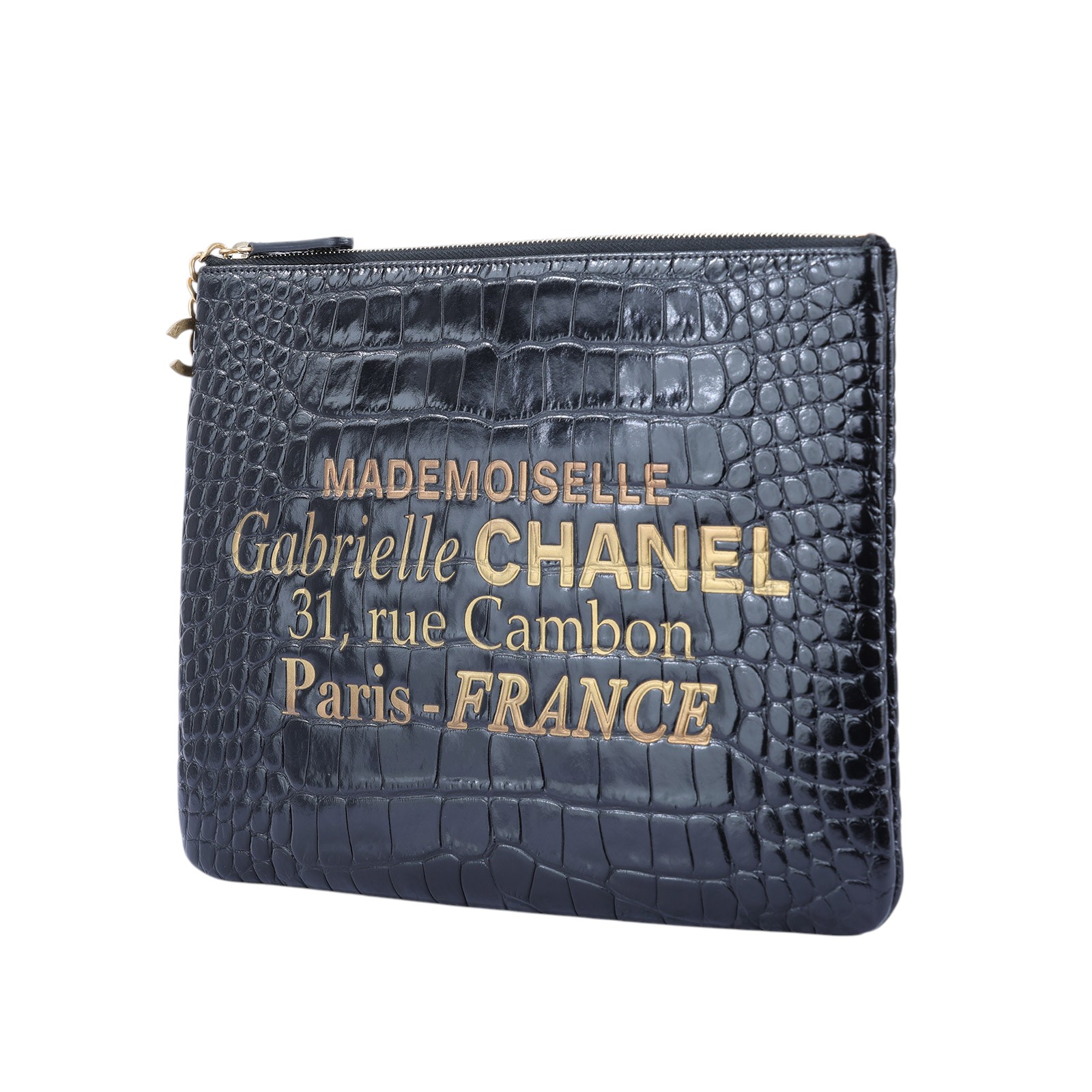 香奈兒 CHANEL 手拿包 AP0389 28開 黑金鱷魚壓紋手拿包 無附屬品
