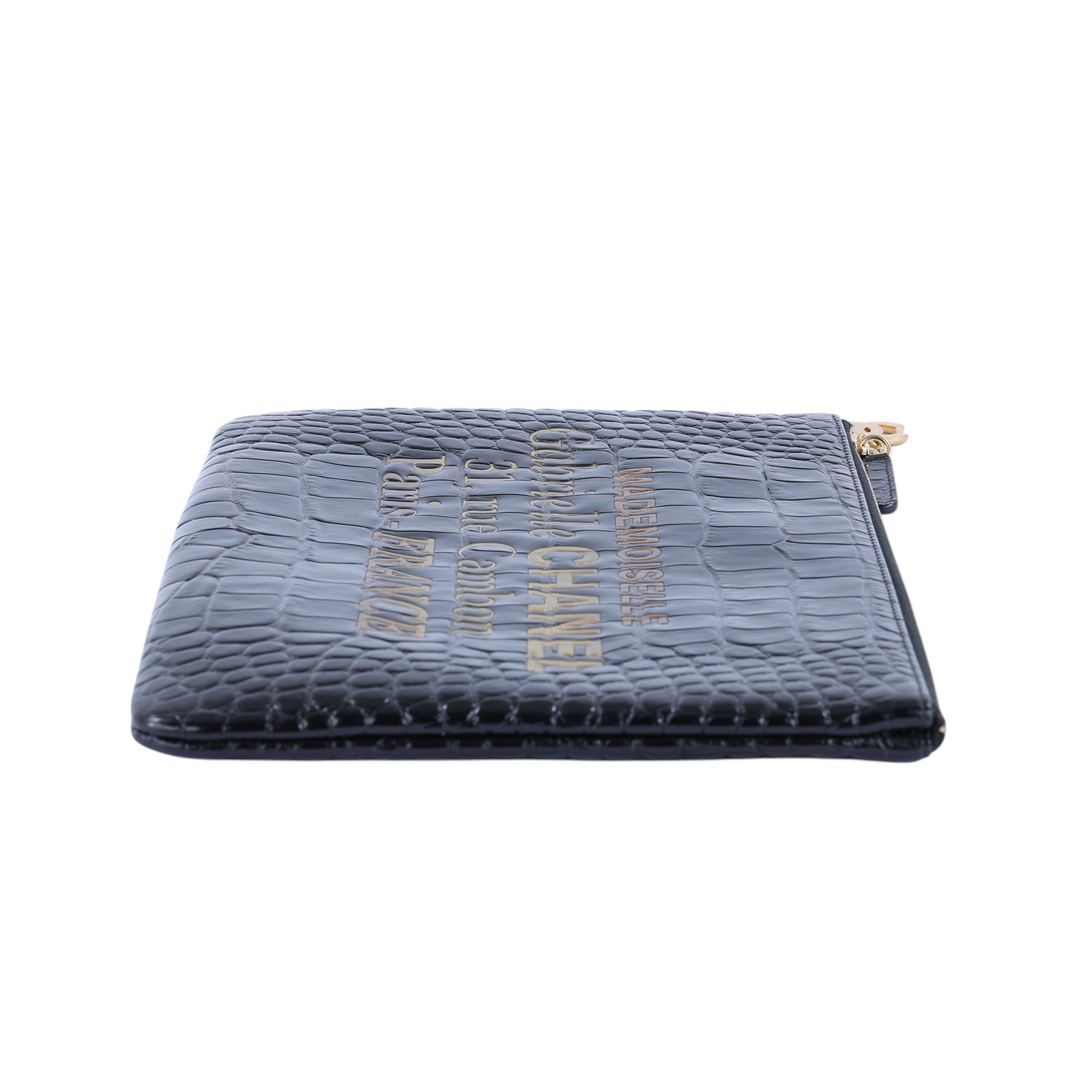 香奈兒 CHANEL 手拿包 AP0389 28開 黑金鱷魚壓紋手拿包 無附屬品